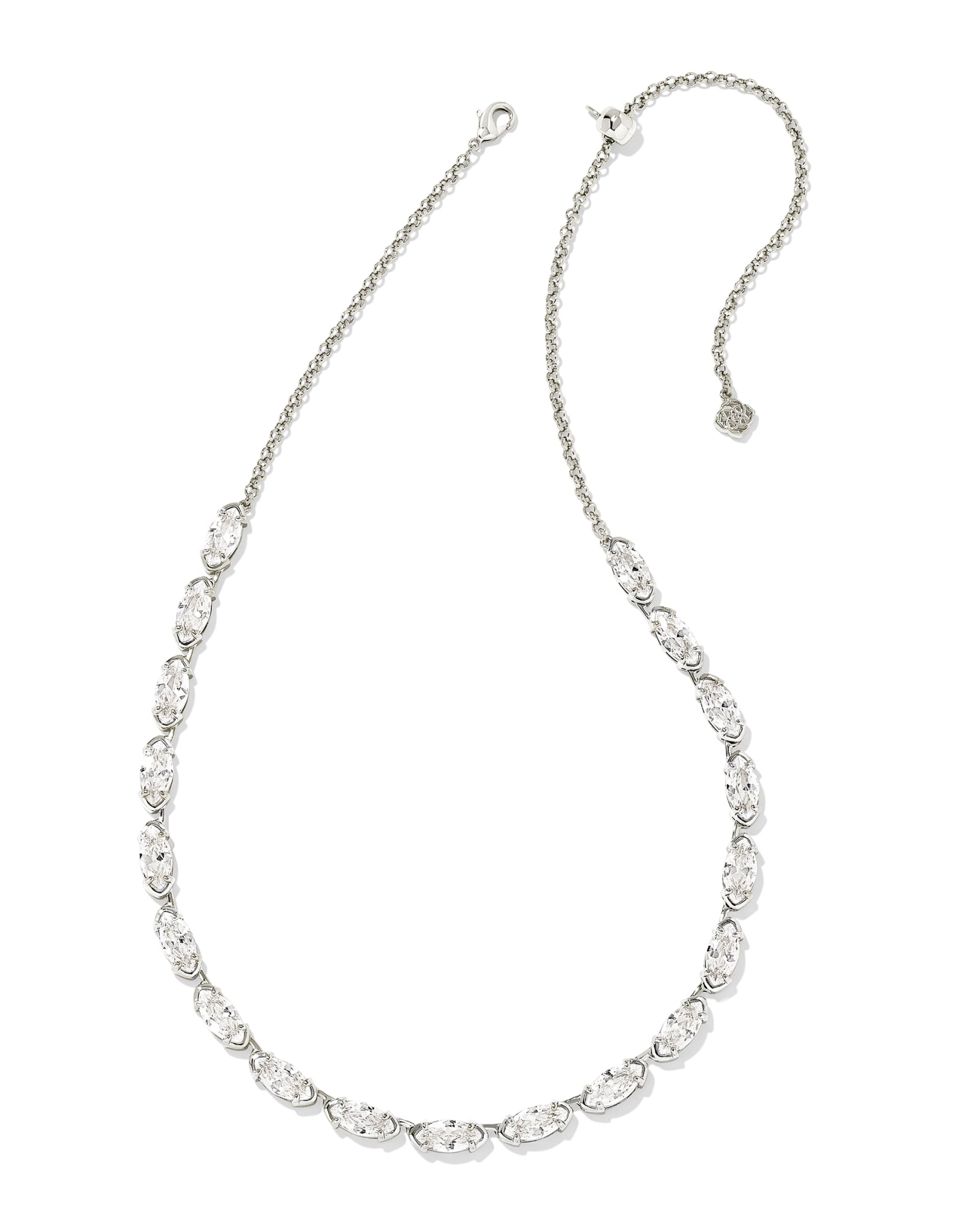 Kendra Scott Genevieve Silver Strand Necklace in White Crystal | Plated Brass/Metal Rhodium