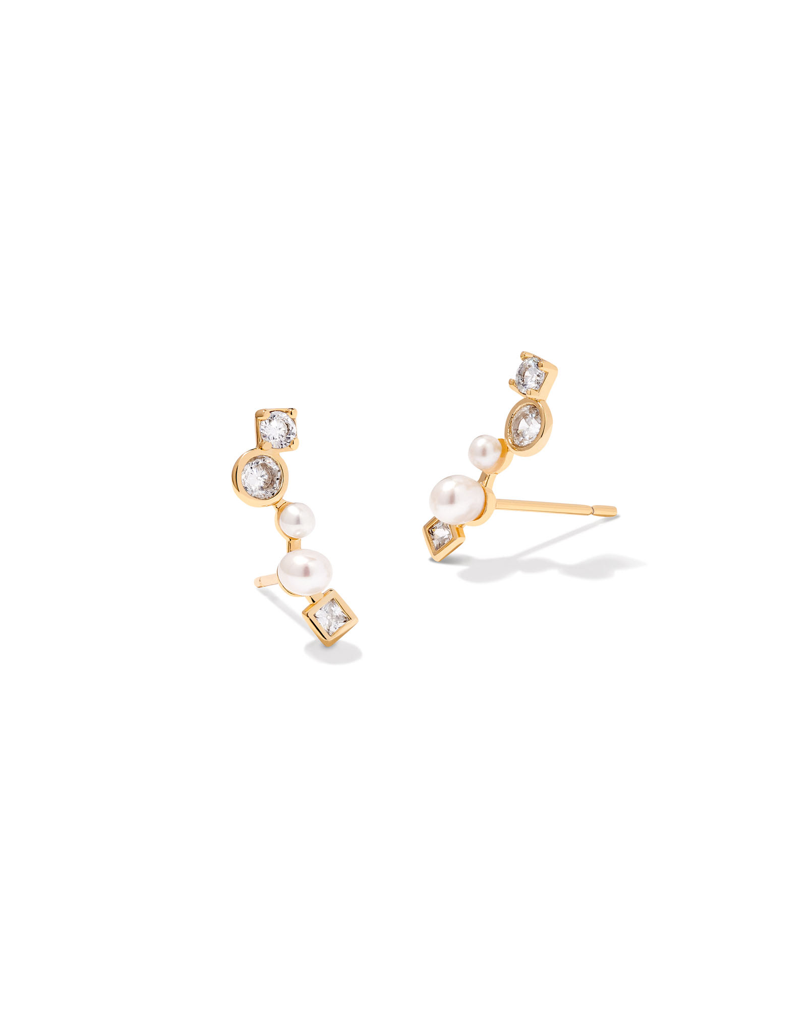 Kendra Scott Leighton Gold Ear Climber Earrings in White | Pearl