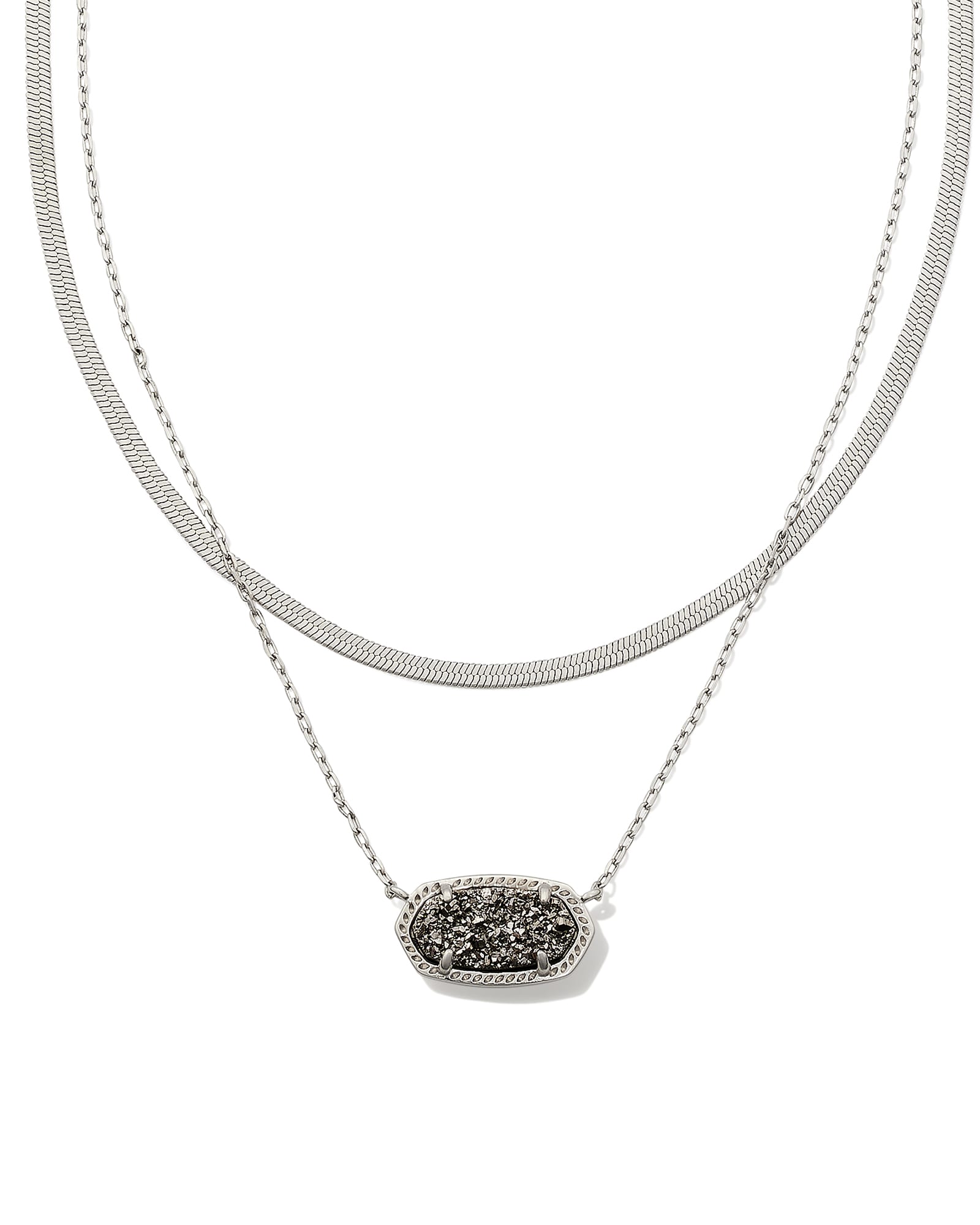 Kendra Scott Elisa Herringbone Silver Multi Strand Necklace in Platinum Drusy | Drusy/Metal Rhodium