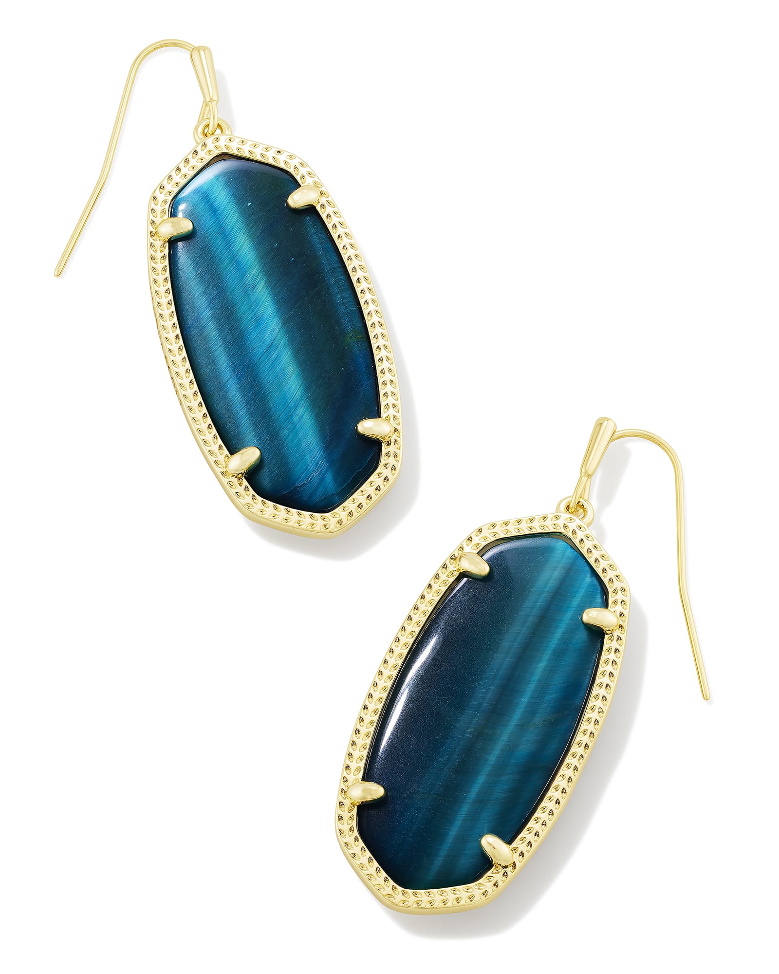 Kendra Scott Elle Gold Drop Earrings in Teal Tiger's Eye | Tigers Eye