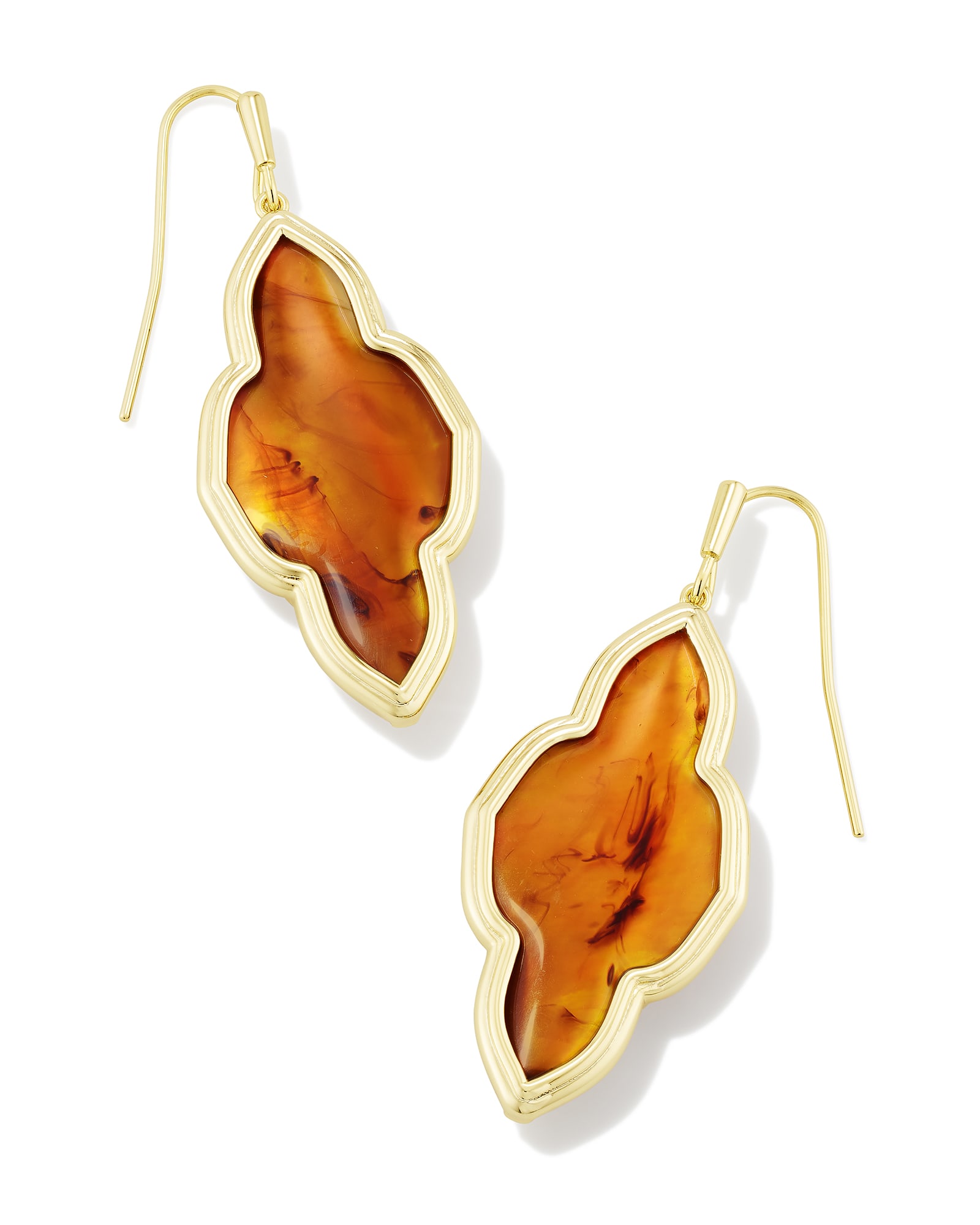 Kendra Scott Framed Abbie Gold Drop Earrings in Marbled Amber Illusion | Glass/Mother Of Pearl/Metal