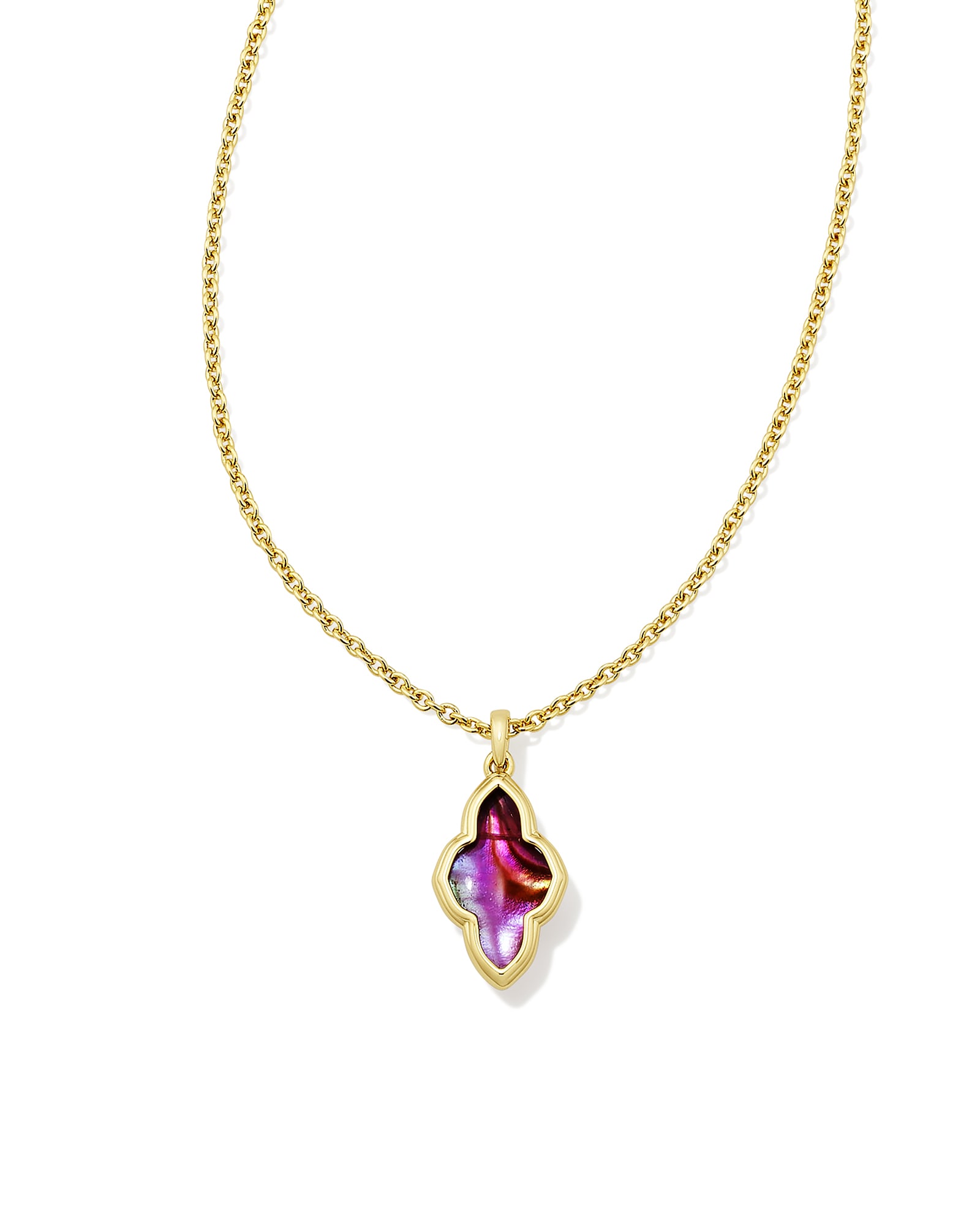 Kendra Scott Framed Abbie Gold Short Pendant Necklace in Light Burgundy Illusion | Glass/Shell/Metal