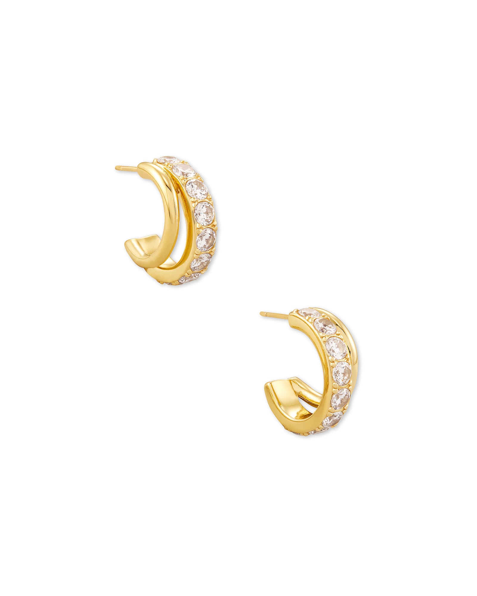 Photos - Earrings KENDRA SCOTT Livy Gold Huggie  in White Crystal | Metal 