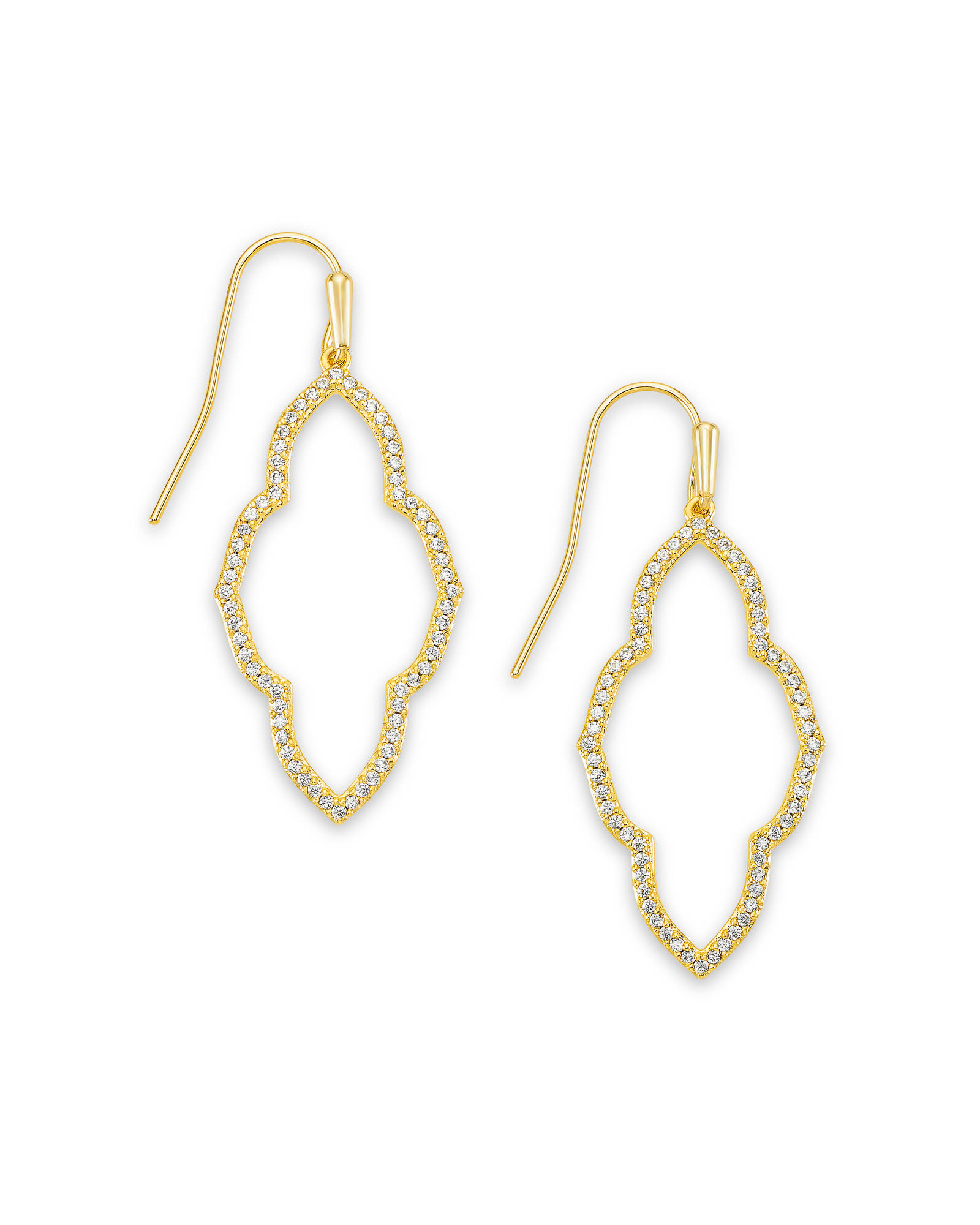 Kendra Scott Abbie Gold Small Open Frame Earrings in White Crystal | Metal