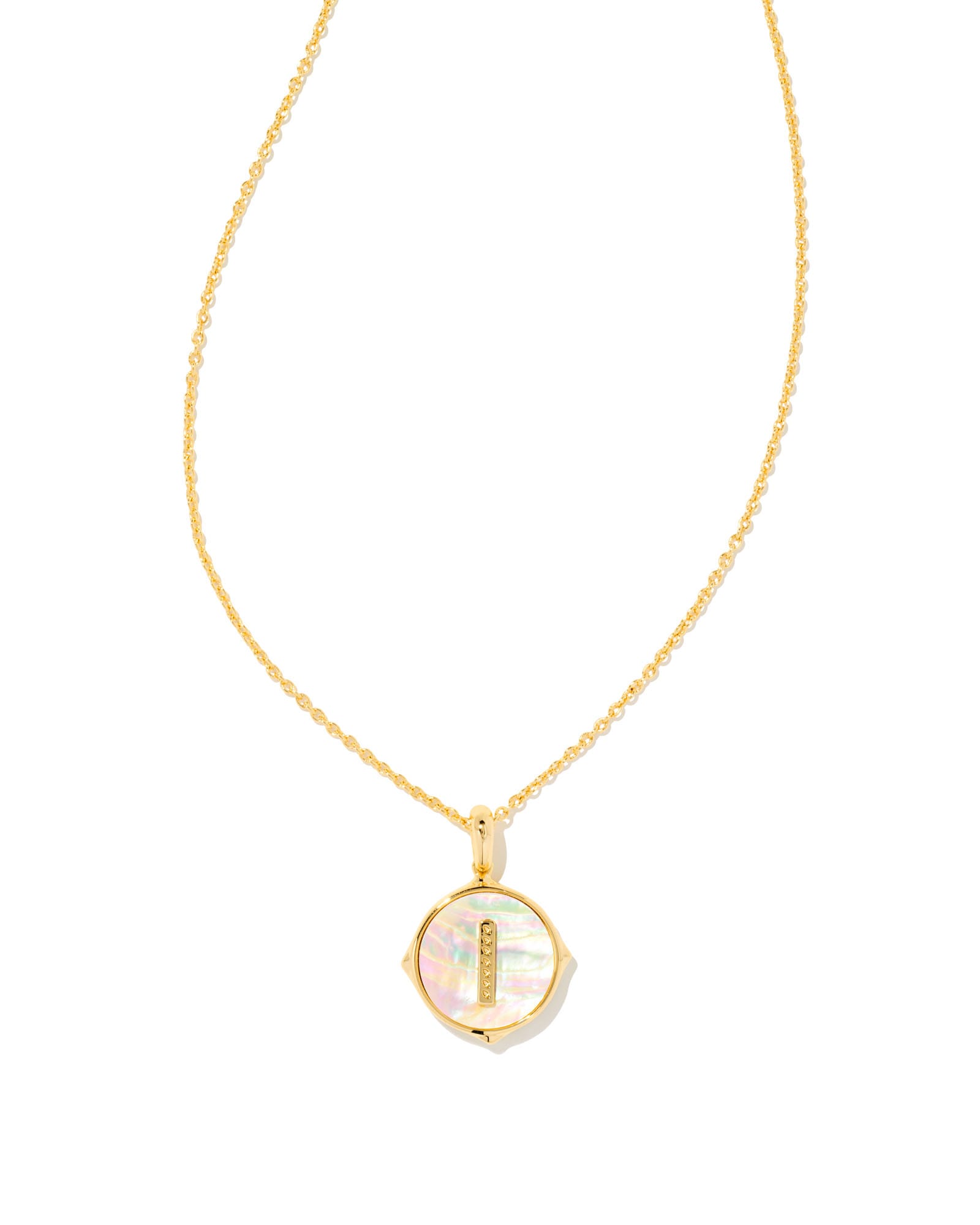 Kendra Scott Letter I Gold Disc Reversible Pendant Necklace in Iridescent | Abalone