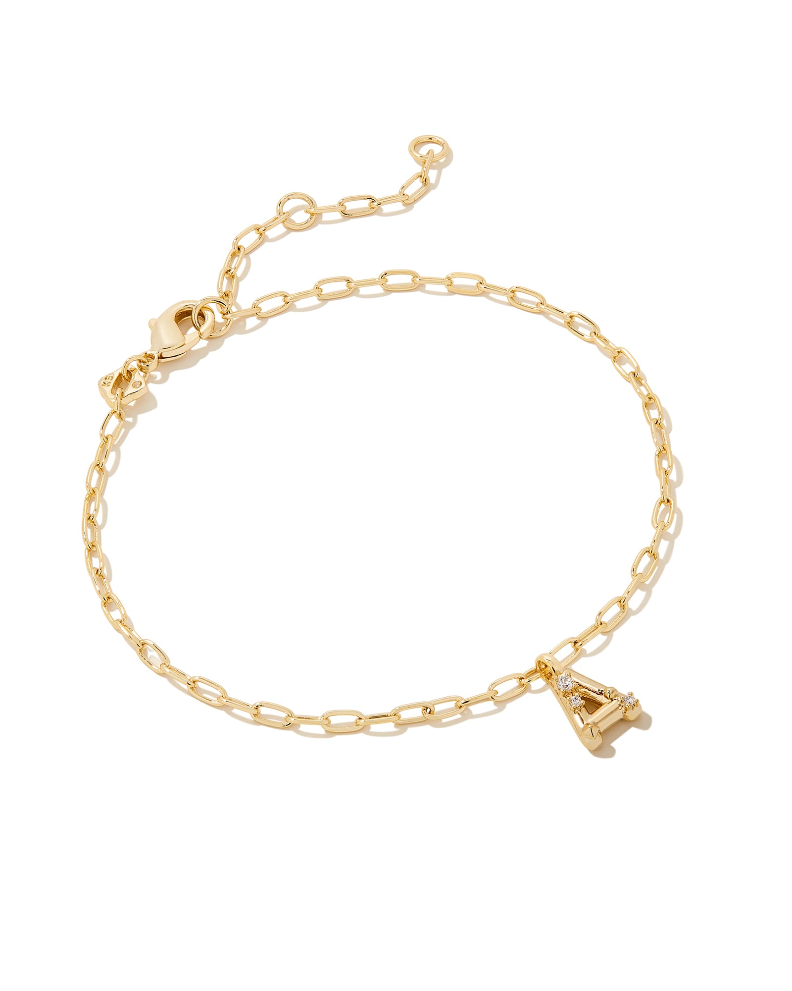 Kendra Scott Crystal Letter A Gold Delicate Chain Bracelet in White Crystal | Plated Brass