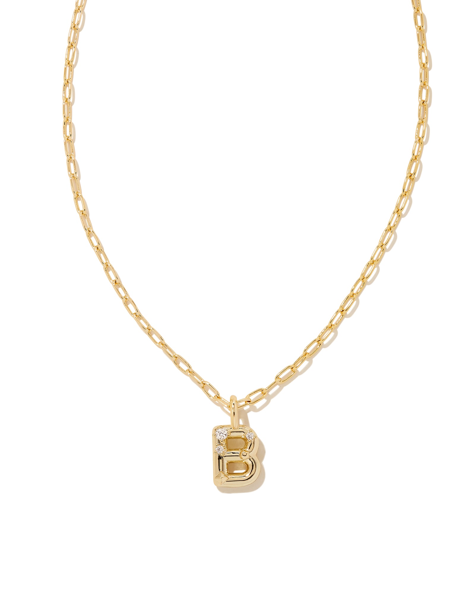 Kendra Scott Crystal Letter B Gold Short Pendant Necklace in White Crystal | Plated Brass