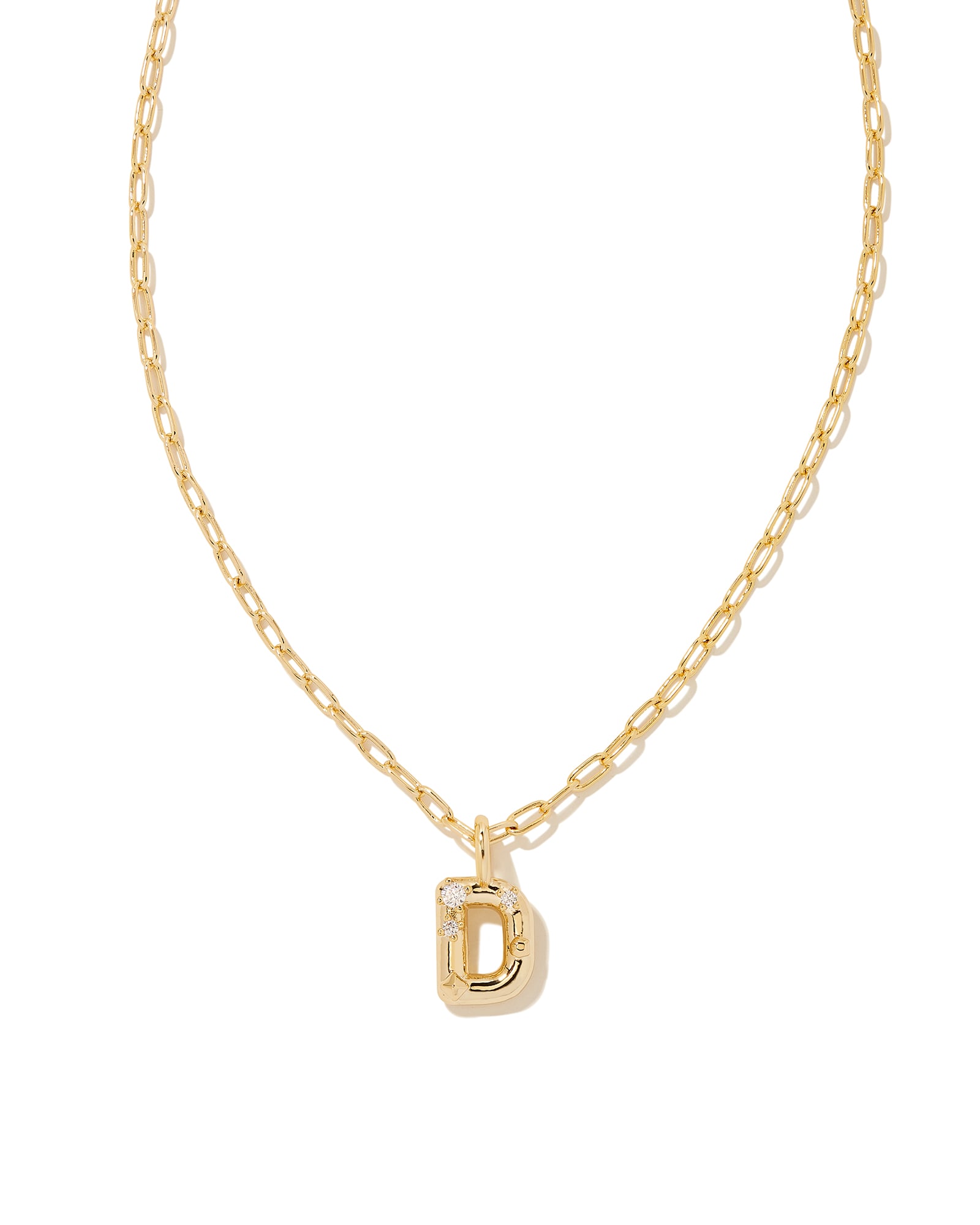 Kendra Scott Crystal Letter D Gold Short Pendant Necklace in White Crystal | Plated Brass