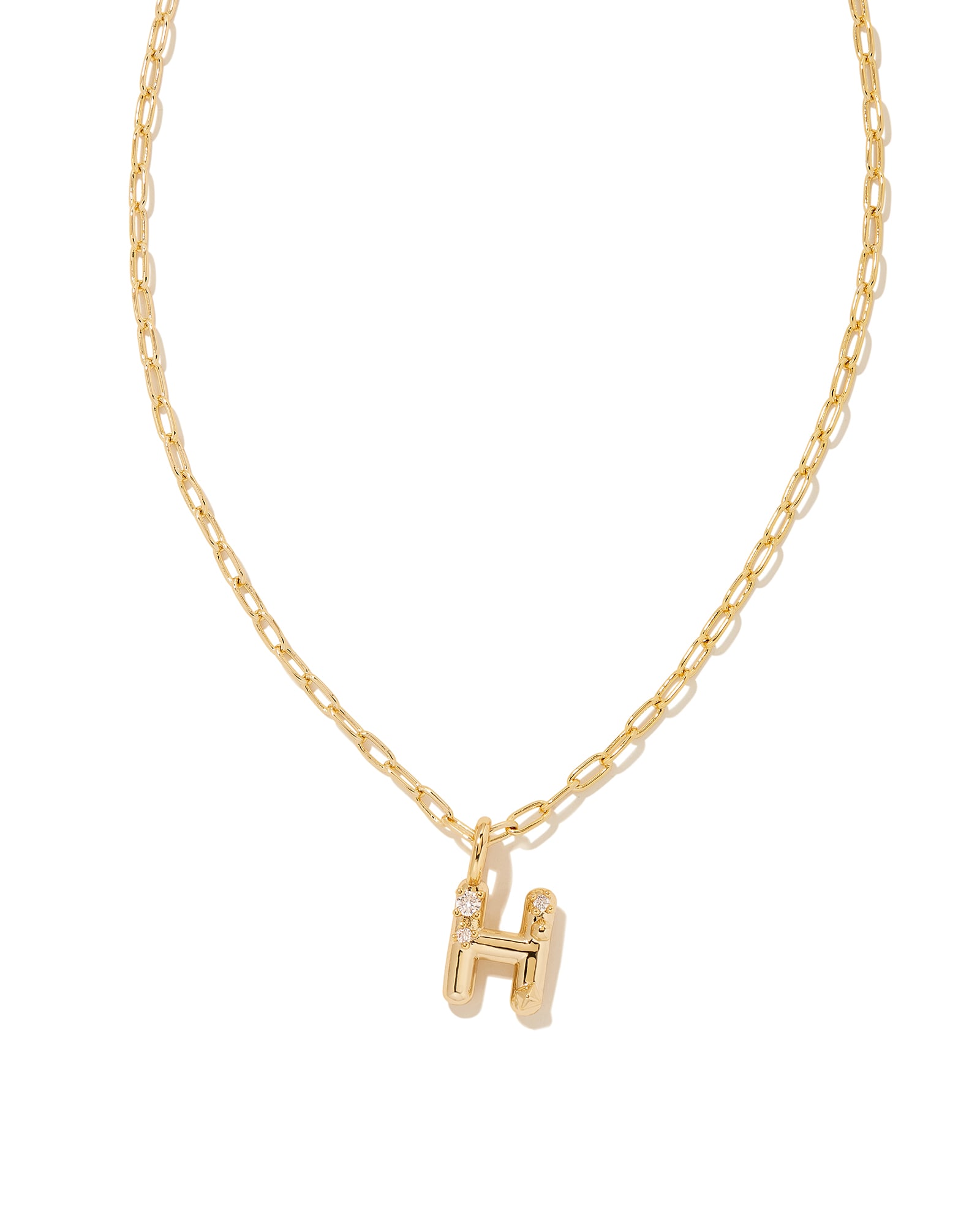 Kendra Scott Crystal Letter H Gold Short Pendant Necklace in White Crystal | Plated Brass