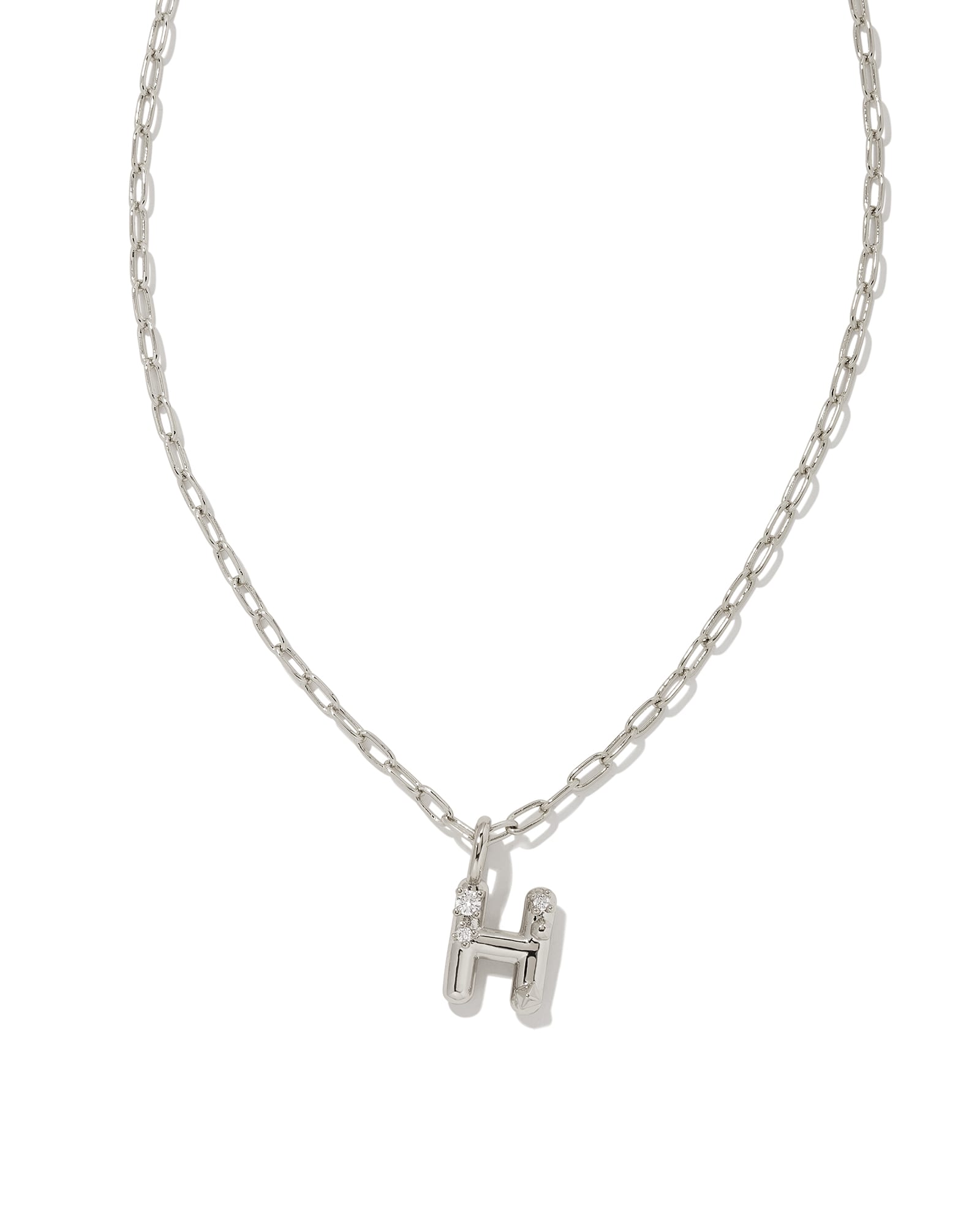 Kendra Scott Crystal Letter H Silver Short Pendant Necklace in White Crystal | Metal