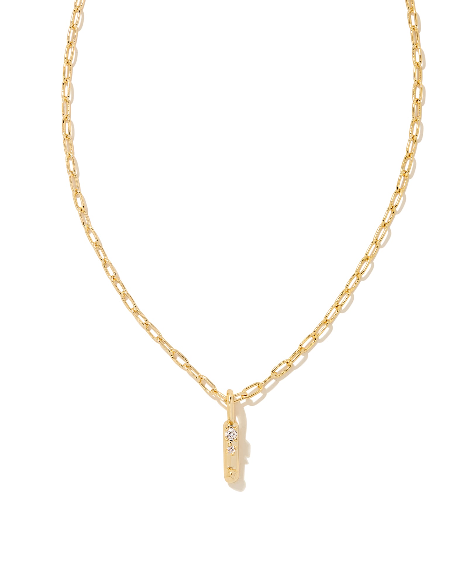 Kendra Scott Crystal Letter I Gold Short Pendant Necklace in White Crystal | Metal