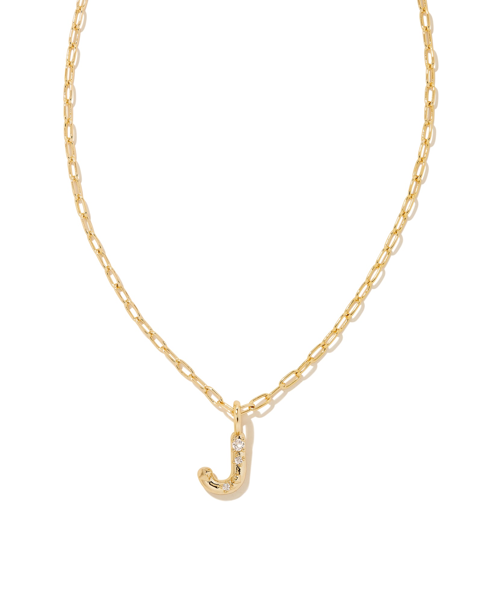 Kendra Scott Crystal Letter J Gold Short Pendant Necklace in White Crystal | Plated Brass