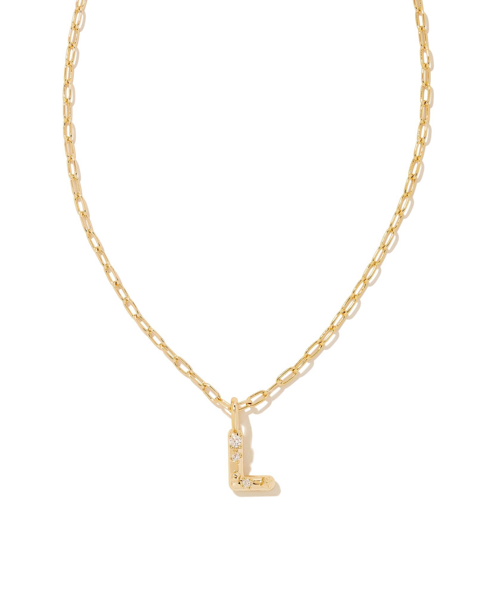 Kendra Scott Crystal Letter L Gold Short Pendant Necklace in White Crystal | Metal