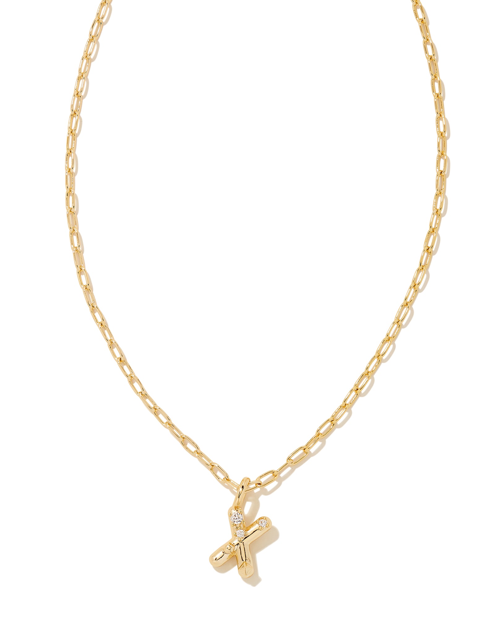 Kendra Scott Crystal Letter X Gold Short Pendant Necklace in White Crystal | Plated Brass