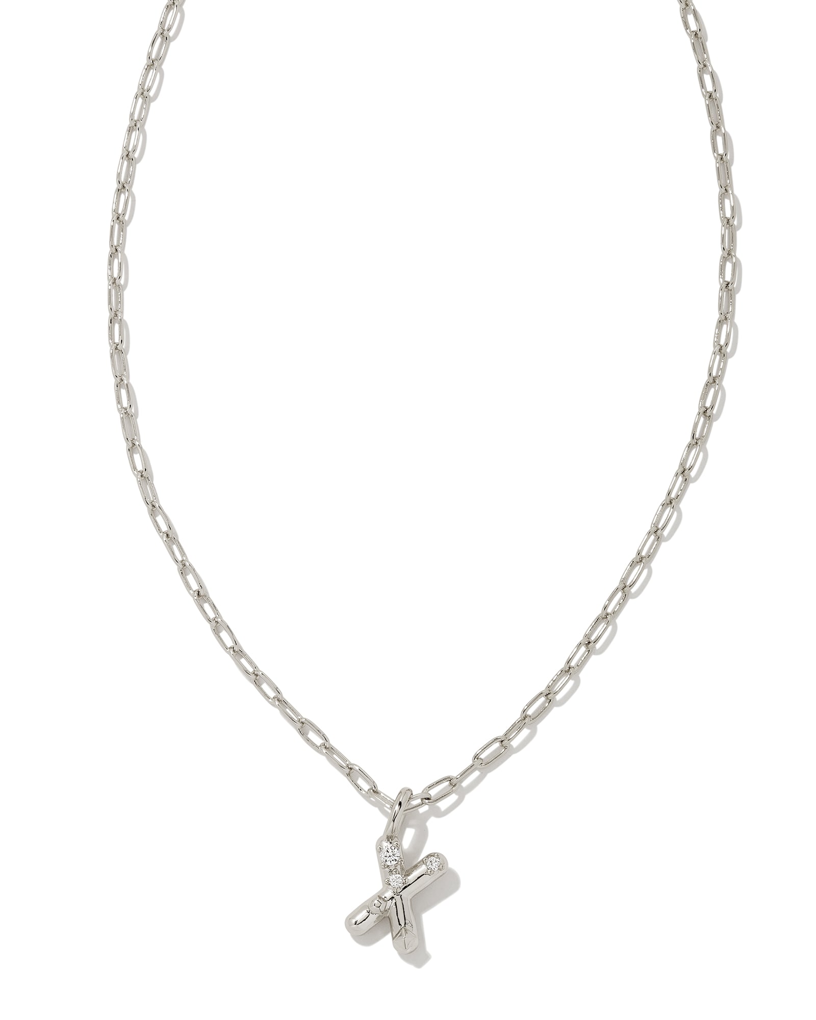Kendra Scott Crystal Letter X Silver Short Pendant Necklace in White Crystal | Plated Brass/Metal Rhodium