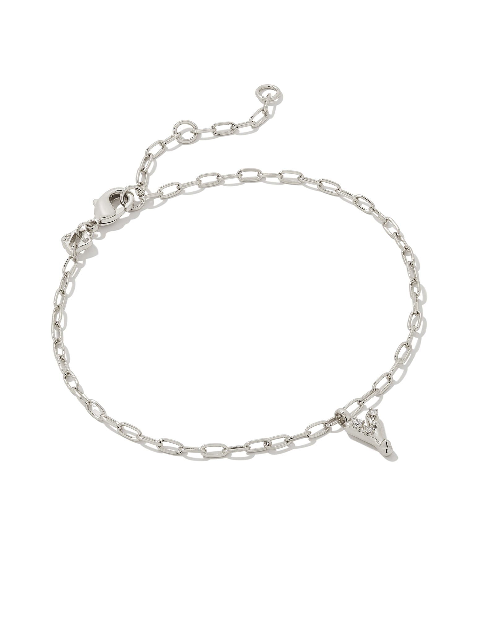 Kendra Scott Crystal Letter Y Silver Delicate Chain Bracelet in White Crystal | Plated Brass/Metal Rhodium