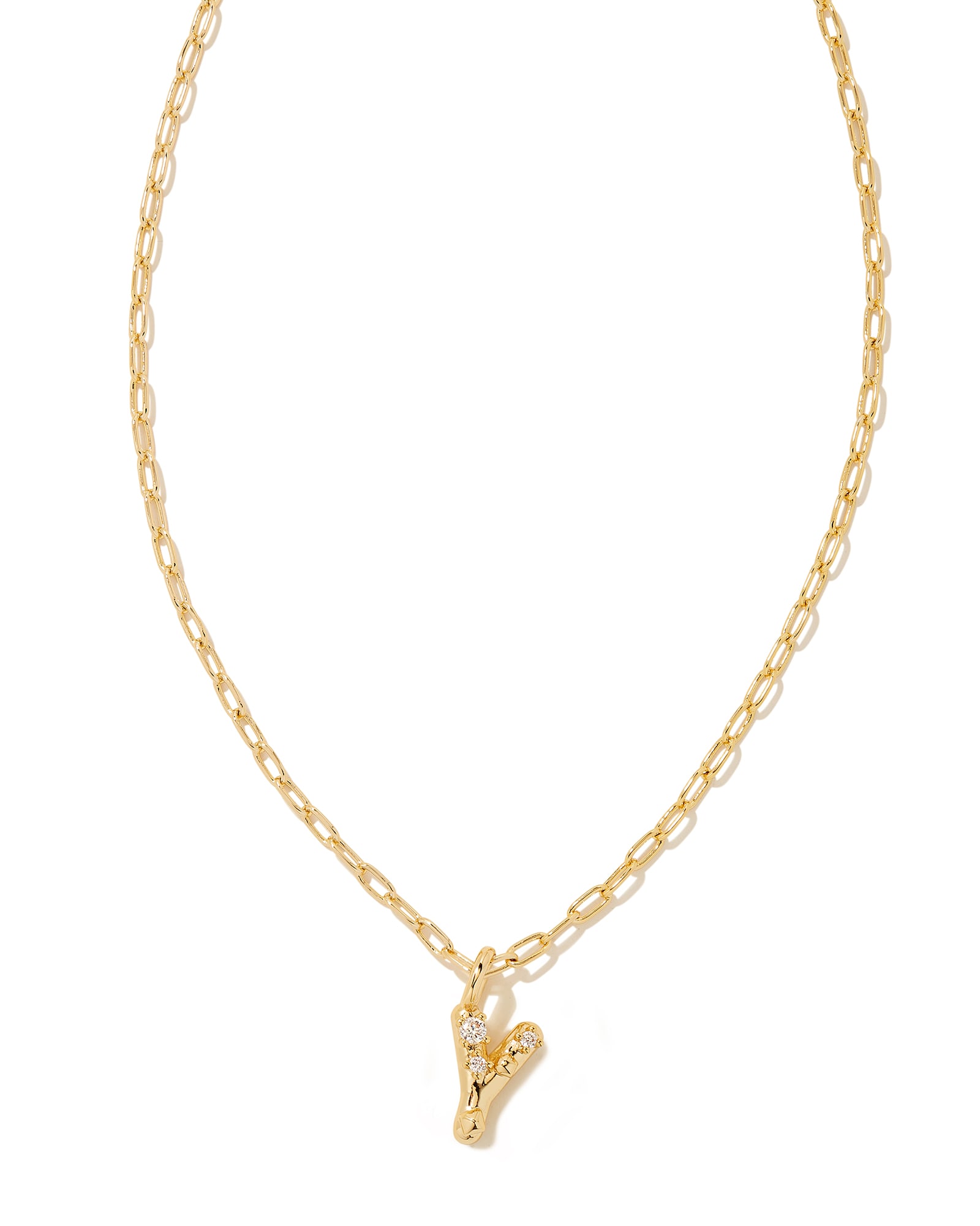 Kendra Scott Crystal Letter Y Gold Short Pendant Necklace in White Crystal | Plated Brass