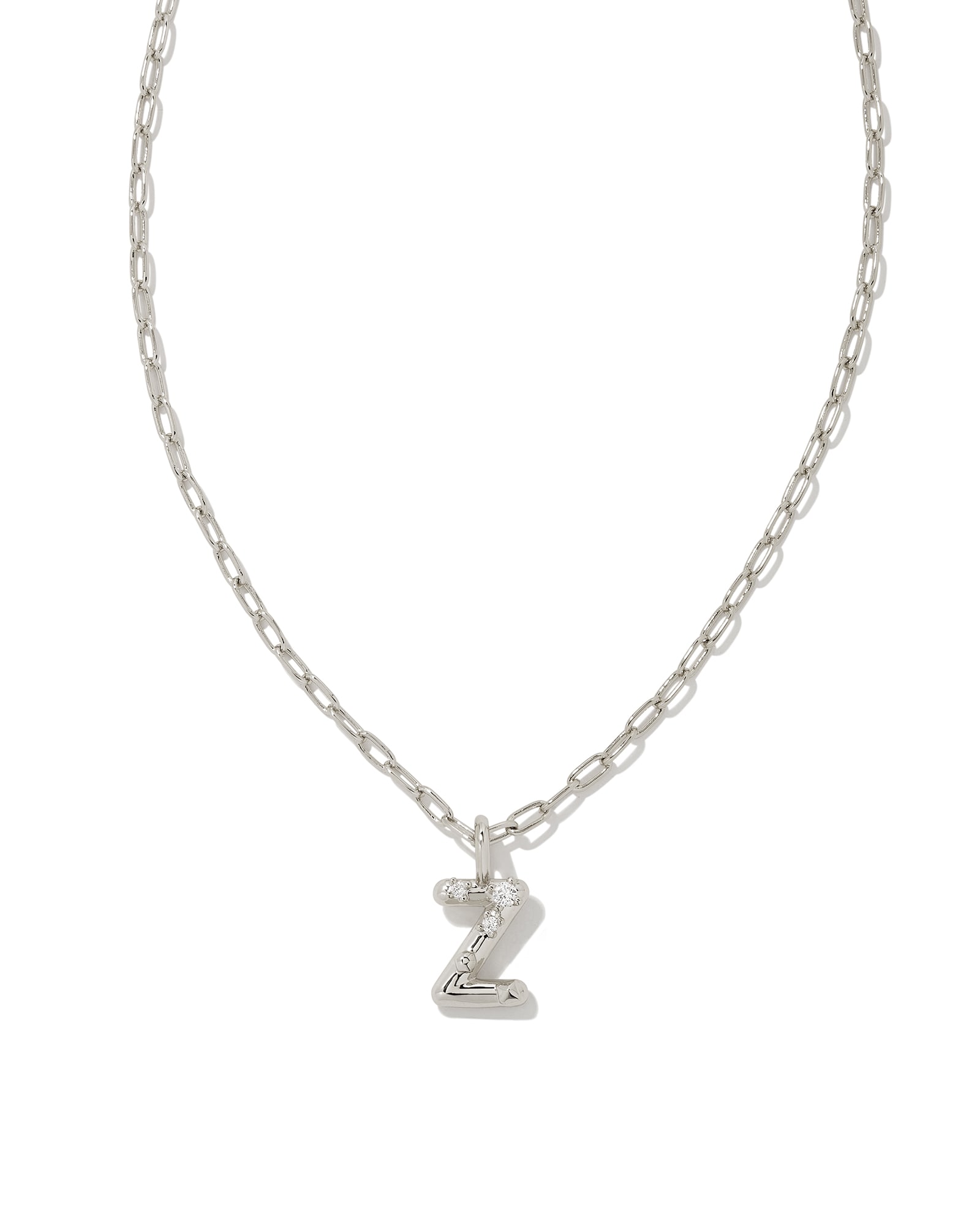 Kendra Scott Crystal Letter Z Silver Short Pendant Necklace in White Crystal | Plated Brass/Metal Rhodium