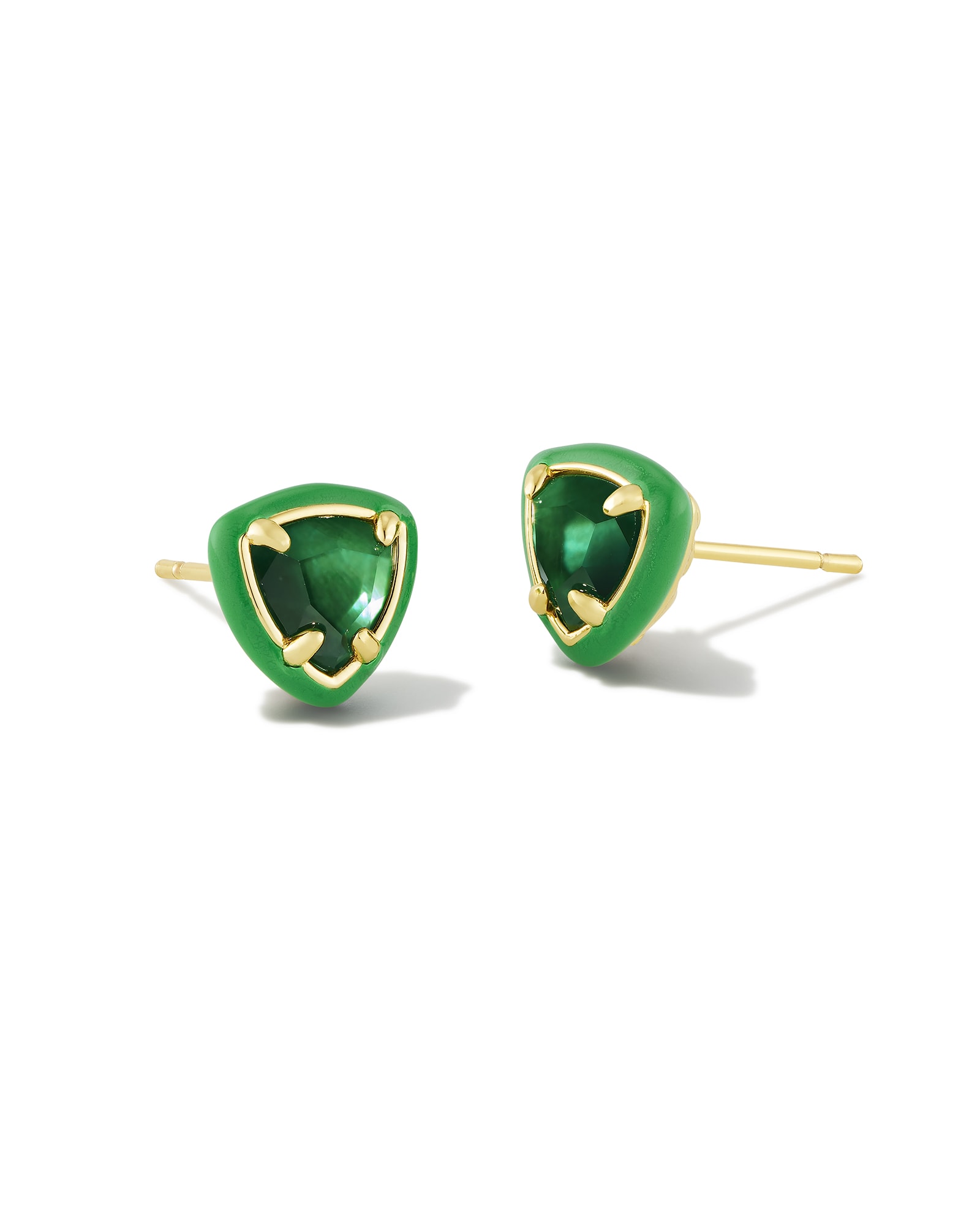 Kendra Scott Arden Gold Enamel Framed Stud Earrings in Emerald Illusion | Glass/Mother Of Pearl