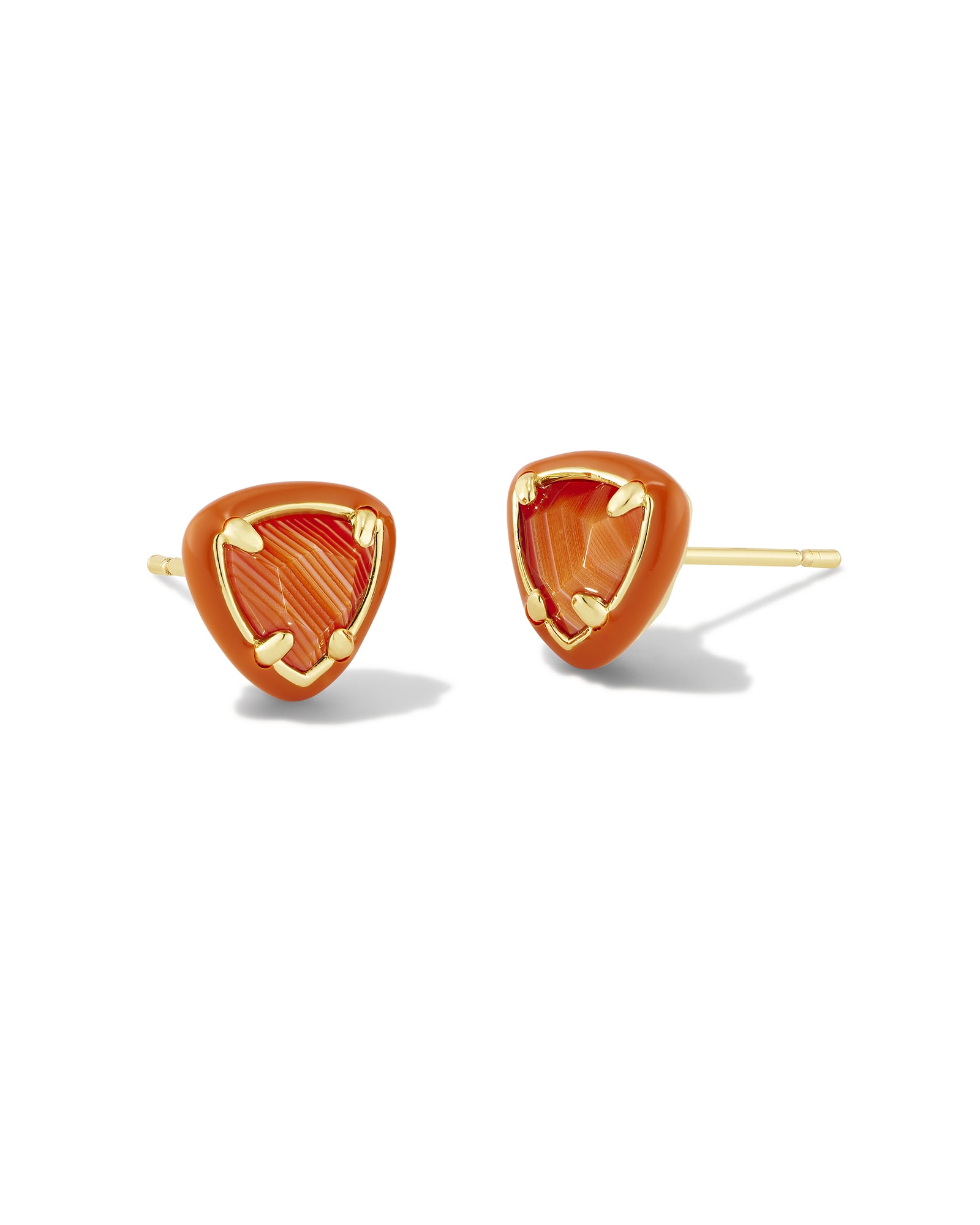 Kendra Scott Arden Gold Framed Stud Earrings in Orange Banded Agate | Enamel