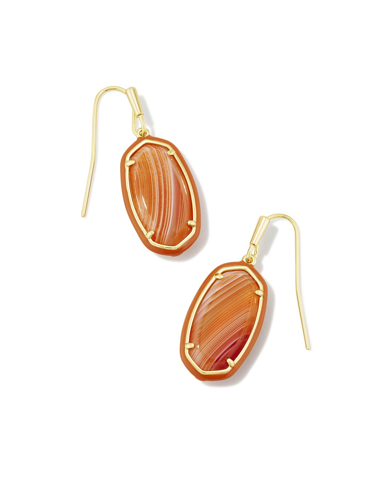 Kendra Scott Dani Gold Enamel Framed Drop Earrings in Orange Banded | Agate