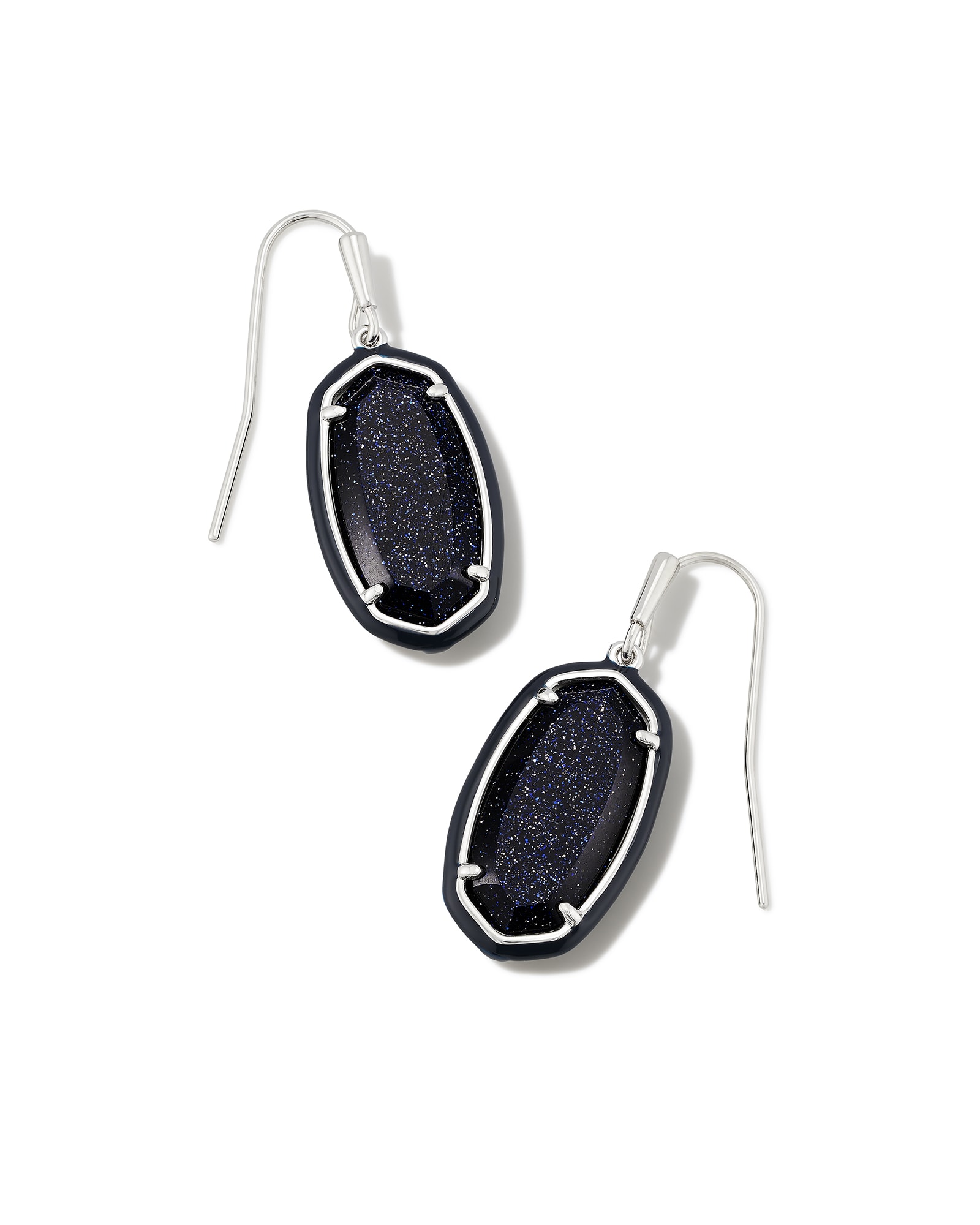 Kendra Scott Dani Silver Enamel Framed Drop Earrings in Navy Goldstone | Goldstone/Metal Rhodium