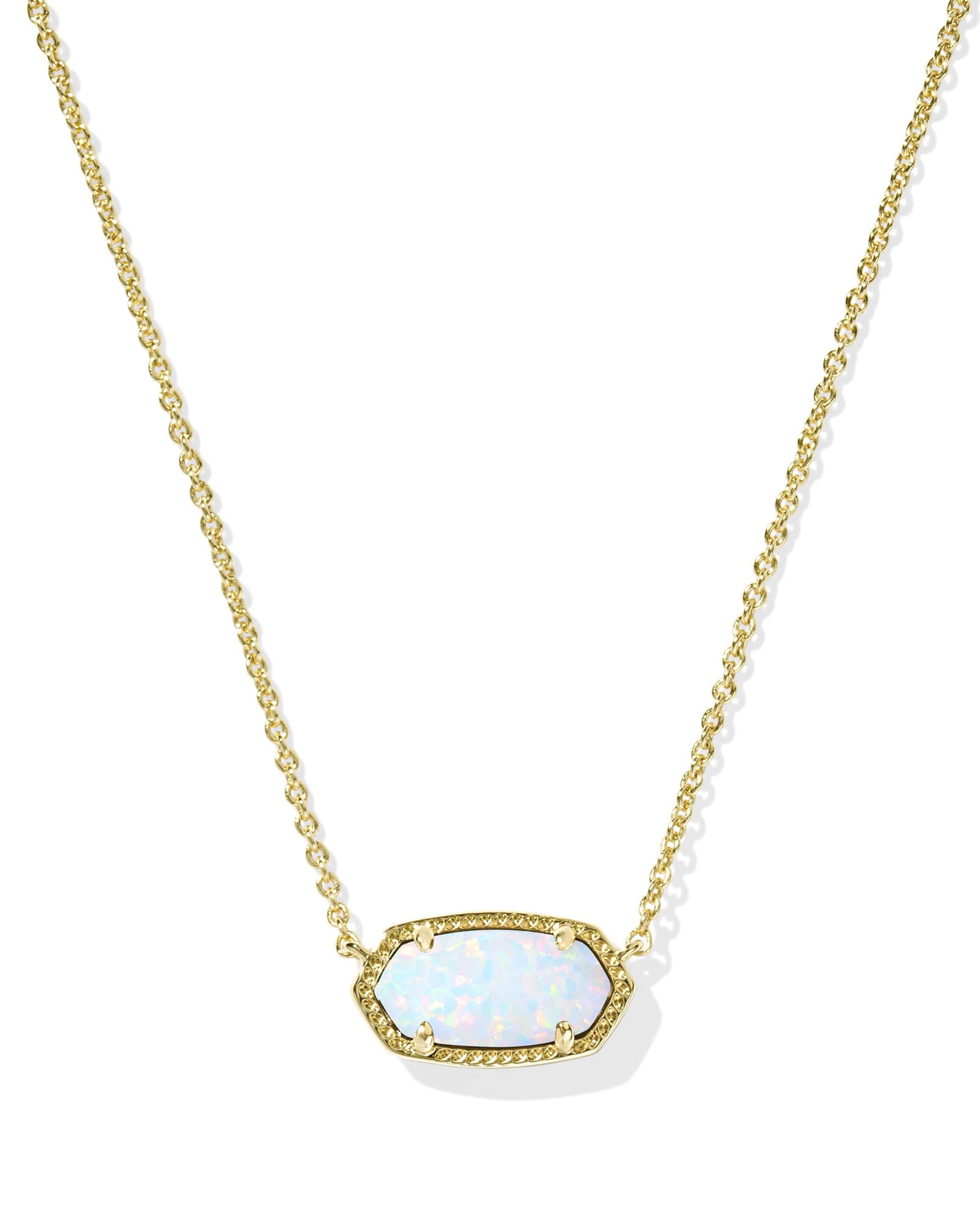 Kendra Scott Elisa Gold Pendant Necklace in White Lab Grown Opal | Kyocera Opal