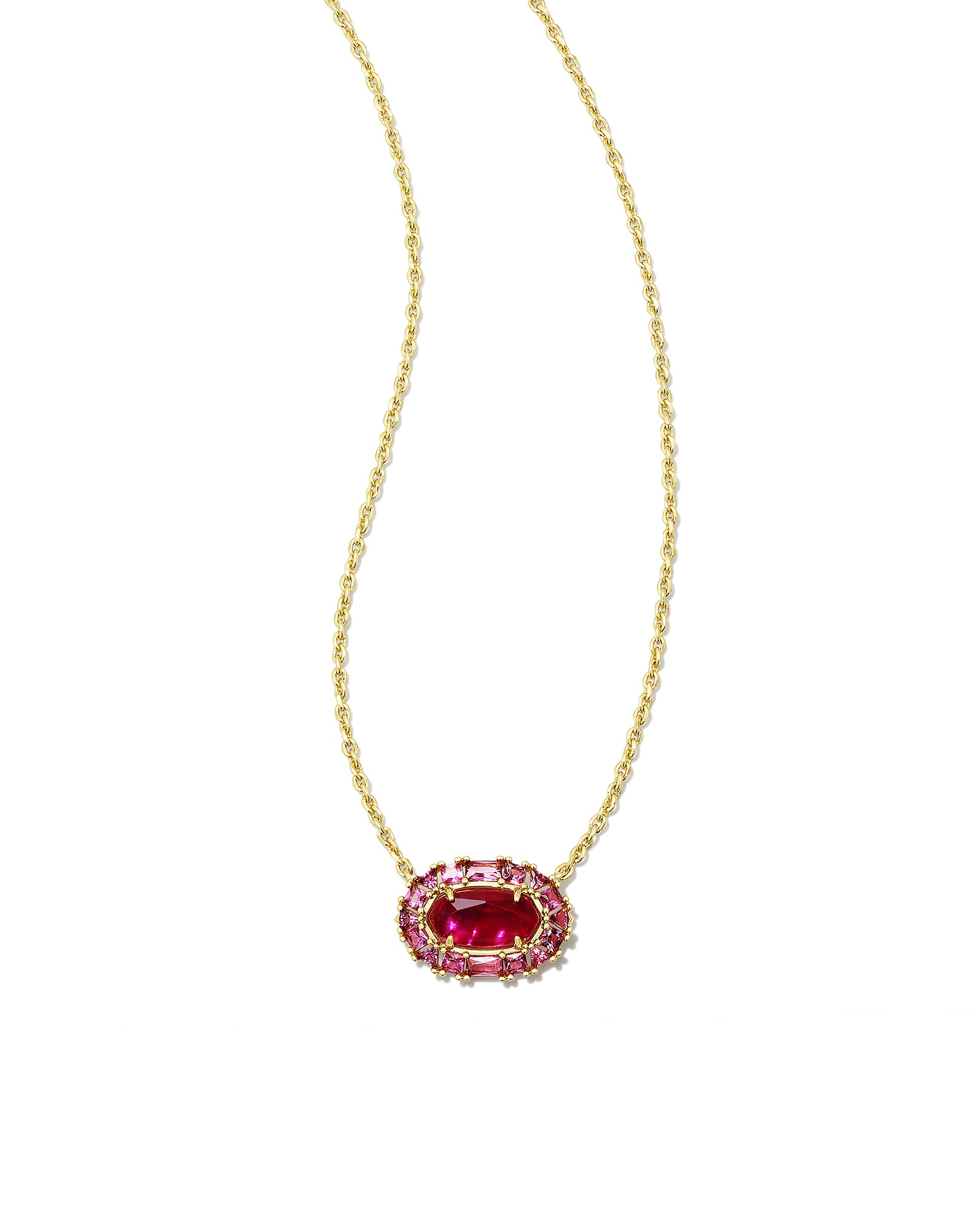 Kendra Scott Elisa Gold Crystal Frame Short Pendant Necklace in Raspberry Illusion | Mixed Stones