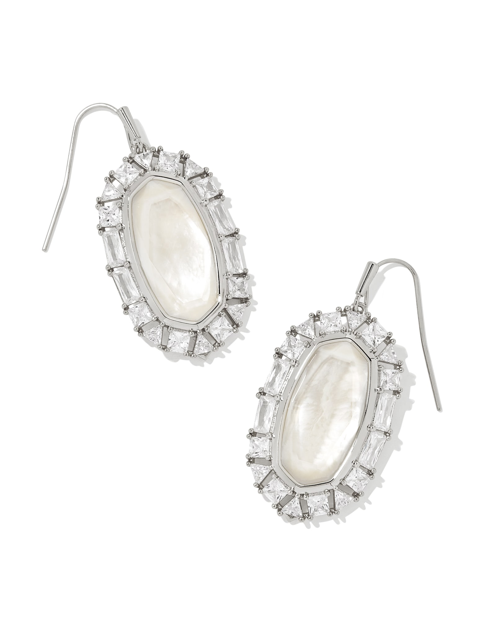 Kendra Scott Elle Silver Crystal Frame Drop Earrings in Ivory Mother-of-Pearl | Mother Of Pearl/Metal Rhodium