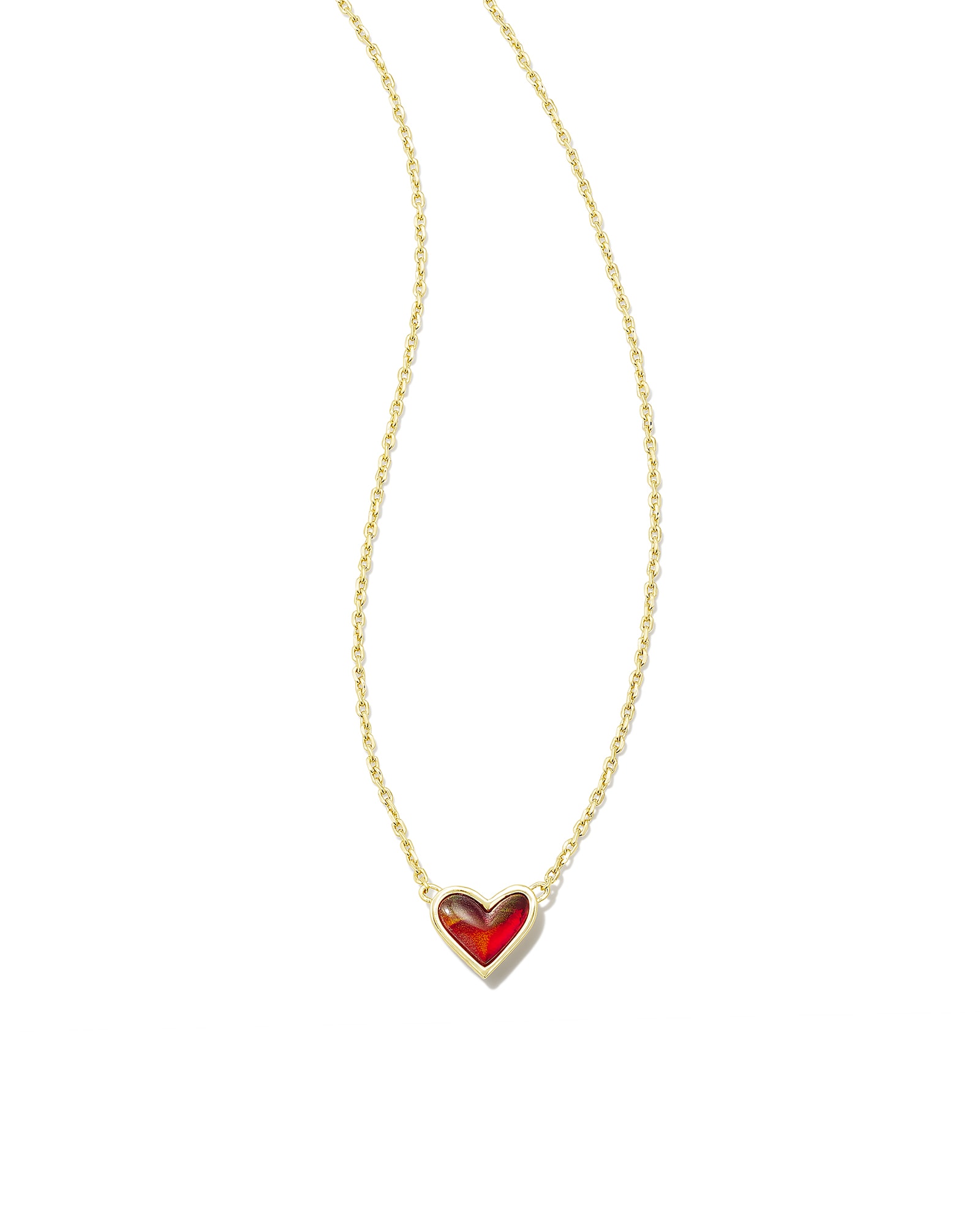 Kendra Scott Framed Ari Heart Gold Short Pendant Necklace in Red Opalescent Resin | Resin/Metal