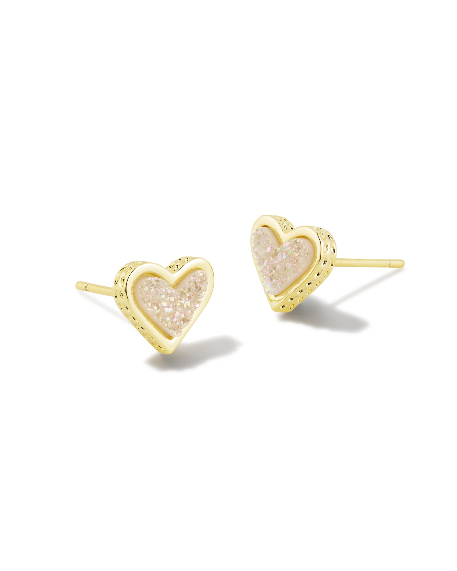 Kendra Scott Framed Ari Heart Gold Stud Earrings in Iridescent Drusy | Drusy/Metal