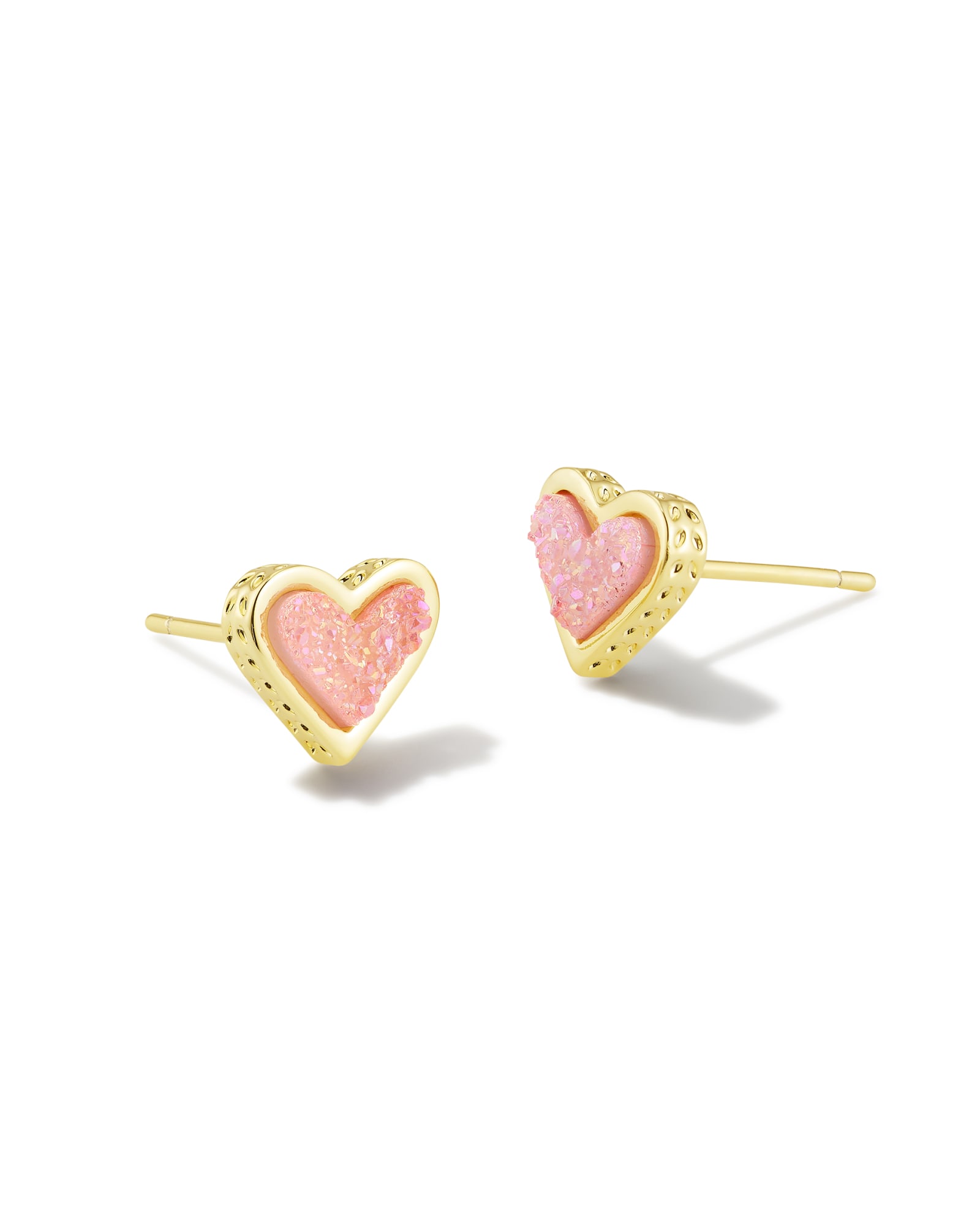 Kendra Scott Framed Ari Heart Gold Stud Earrings in Light Pink Drusy | Drusy/Metal