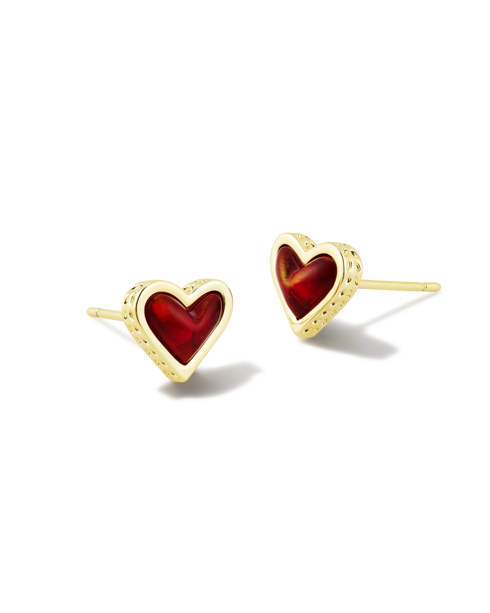 Photos - Earrings KENDRA SCOTT Framed Ari Heart Gold Stud  in Red Opalescent Resin | 