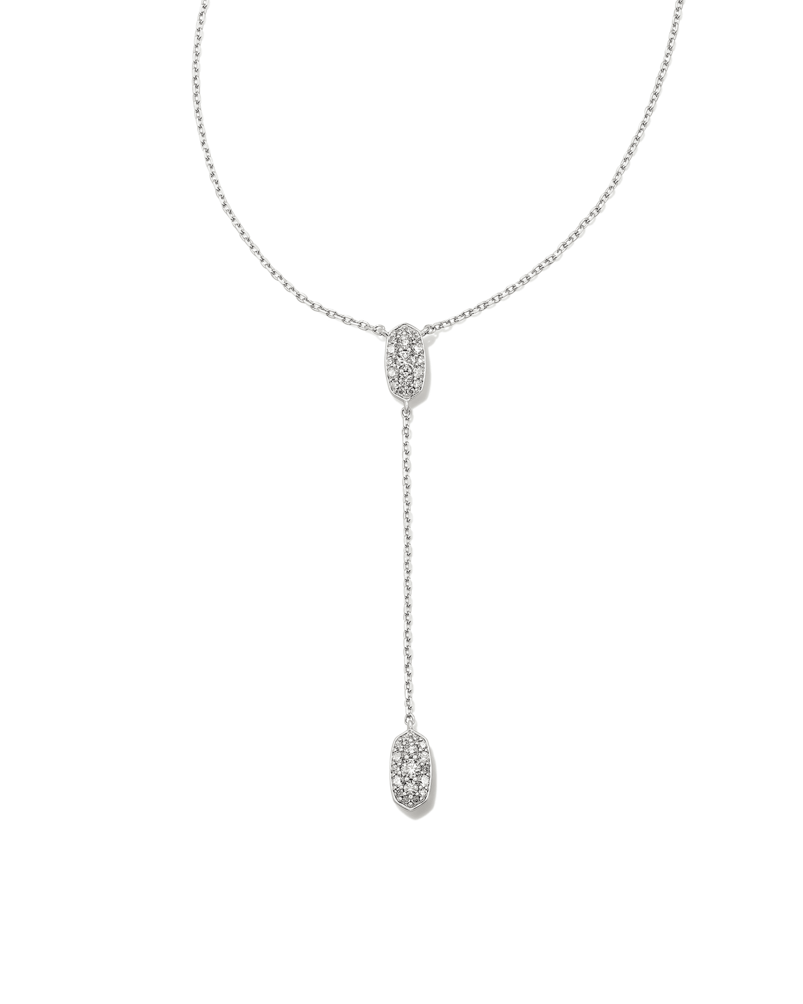 Kendra Scott Grayson Silver Y Necklace in White CZ | Crystal/Metal Rhodium