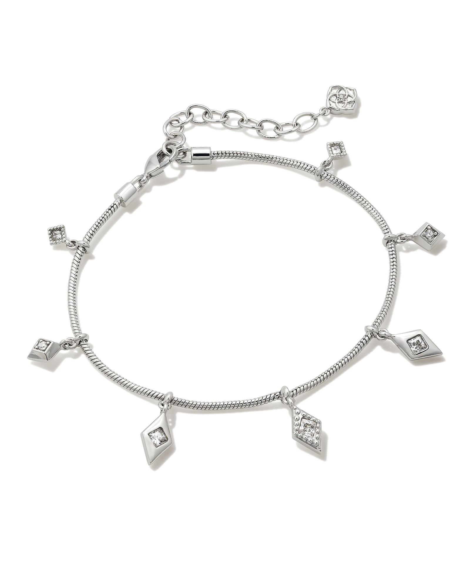 Crystal Letter H Silver Delicate Chain Bracelet in White Crystal