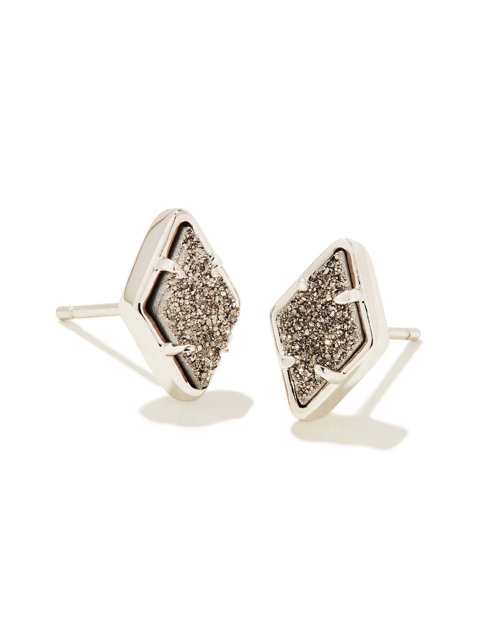 Baguette Ellie Silver Stud Earrings in Platinum Drusy