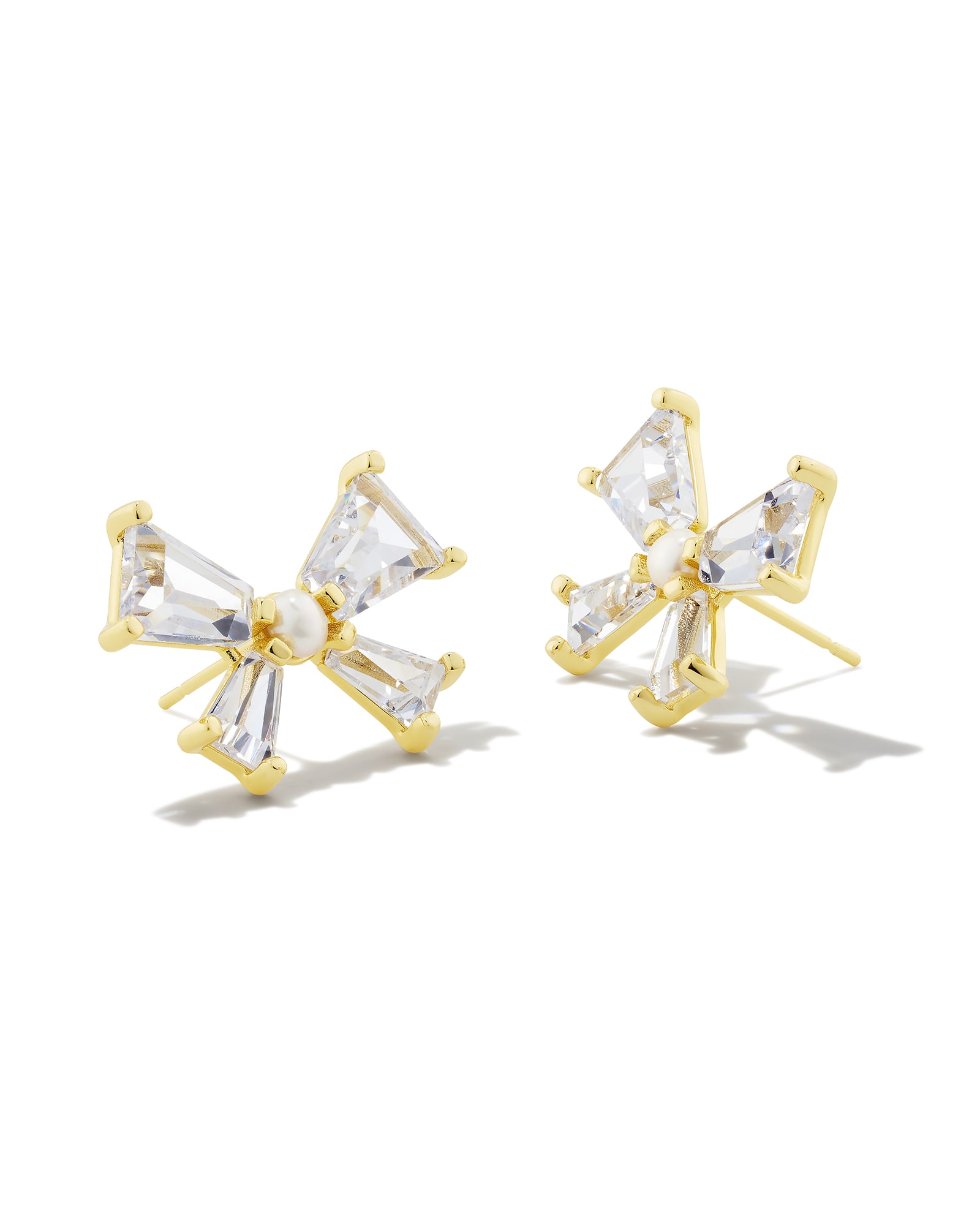 Kendra Scott Blair Gold Bow Stud Earrings in White | Crystal