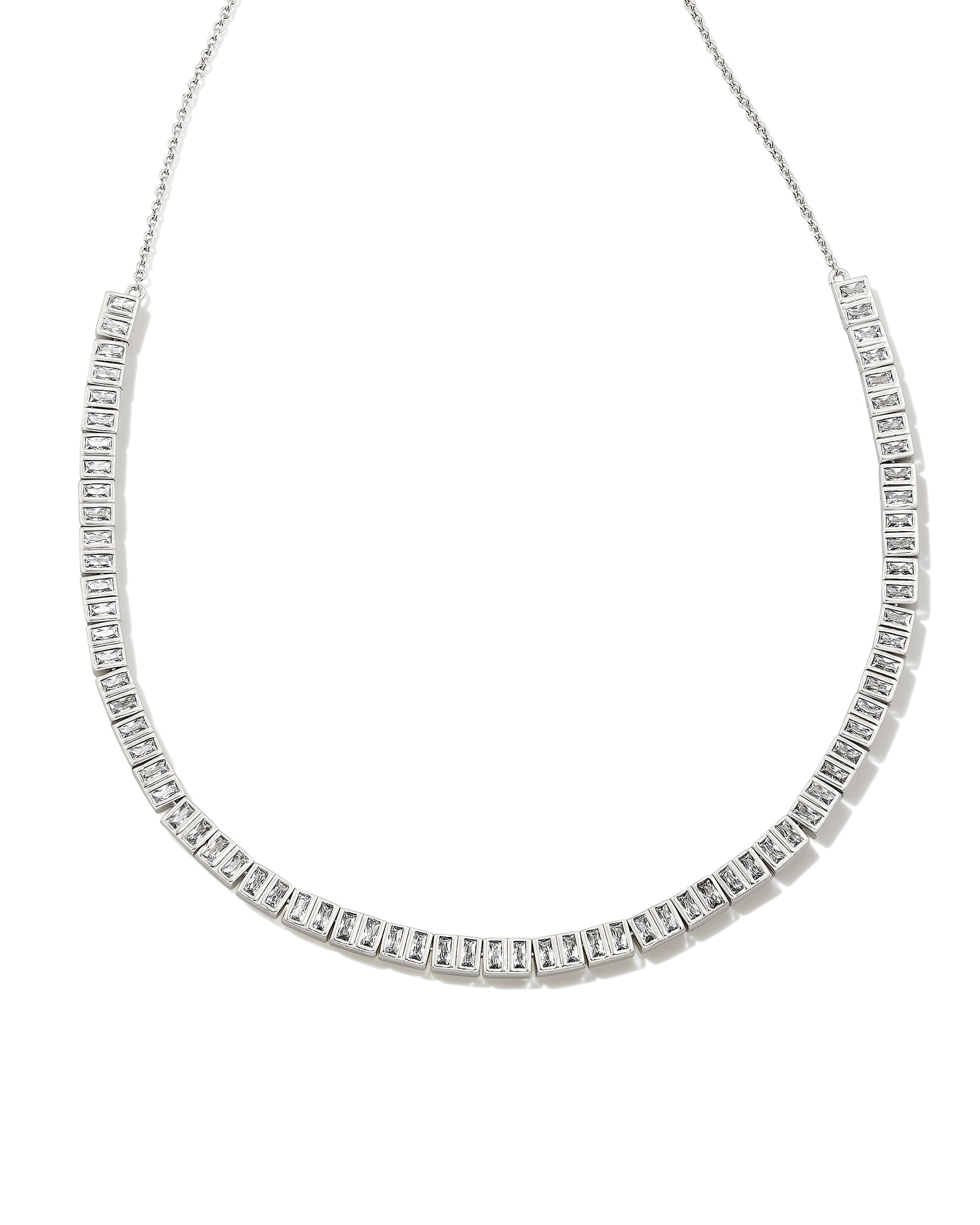 Kendra Scott Gracie Silver Tennis Necklace in White Crystal | Crystal/Metal Rhodium