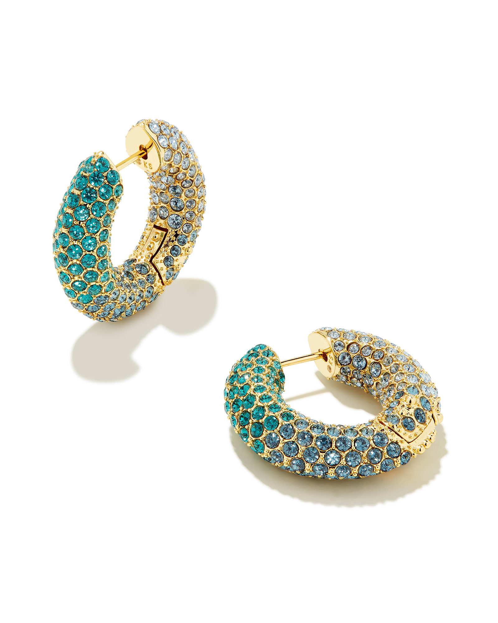 Photos - Earrings KENDRA SCOTT Mikki Gold Pave Hoop  in Green Blue Ombre Mix | Cryst 