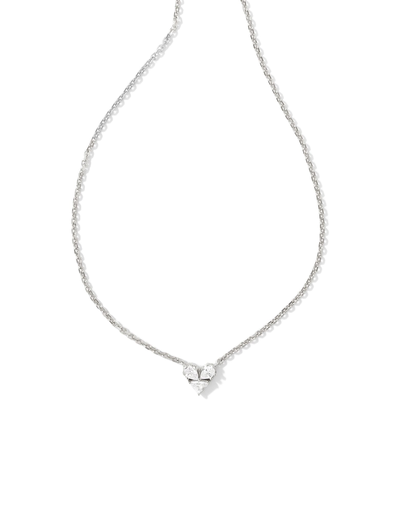 Kendra Scott Katy Silver Heart Short Pendant Necklace in White Crystal | Crystal/Metal Rhodium