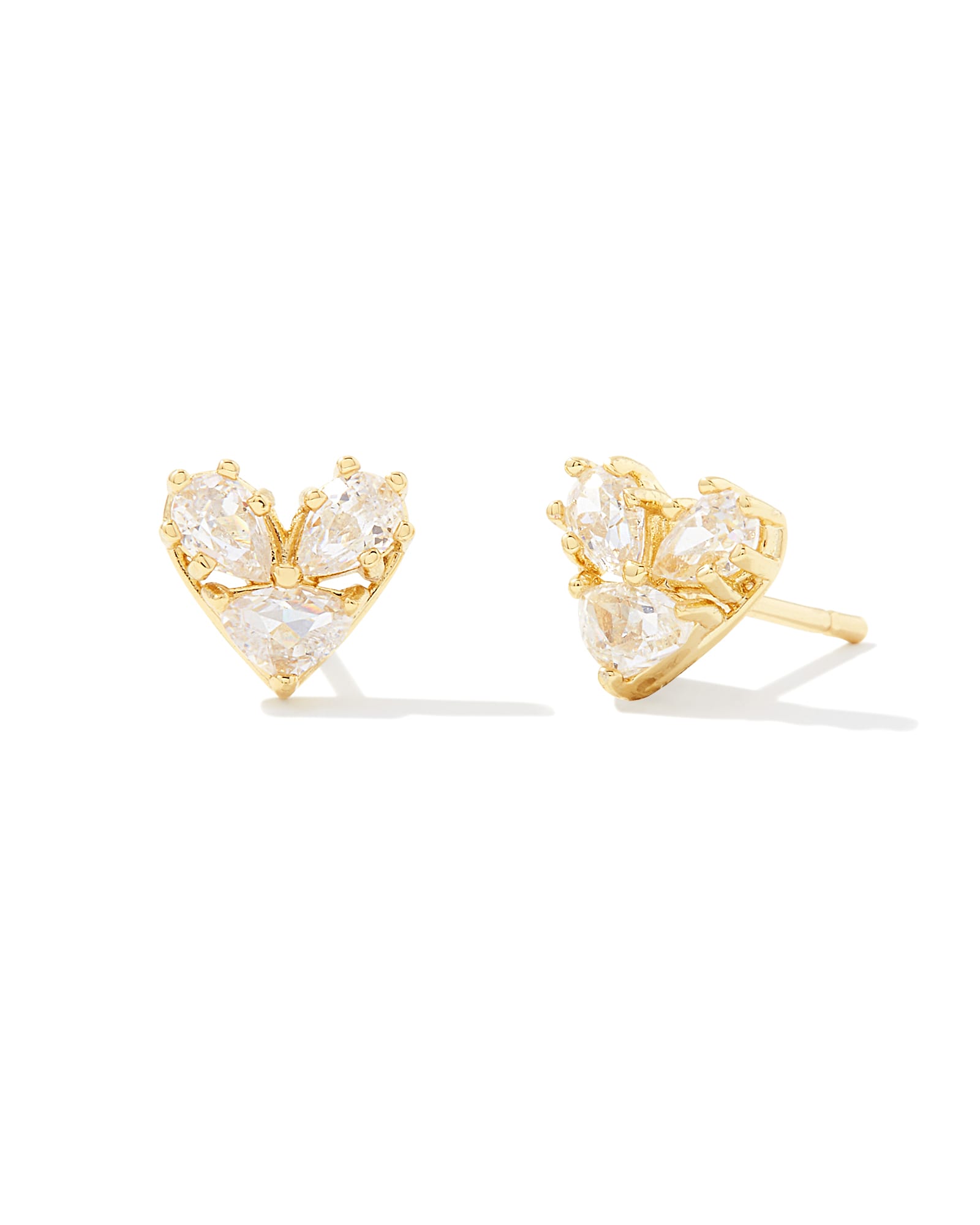 Kendra Scott Katy Gold Heart Stud Earrings in White | Crystal