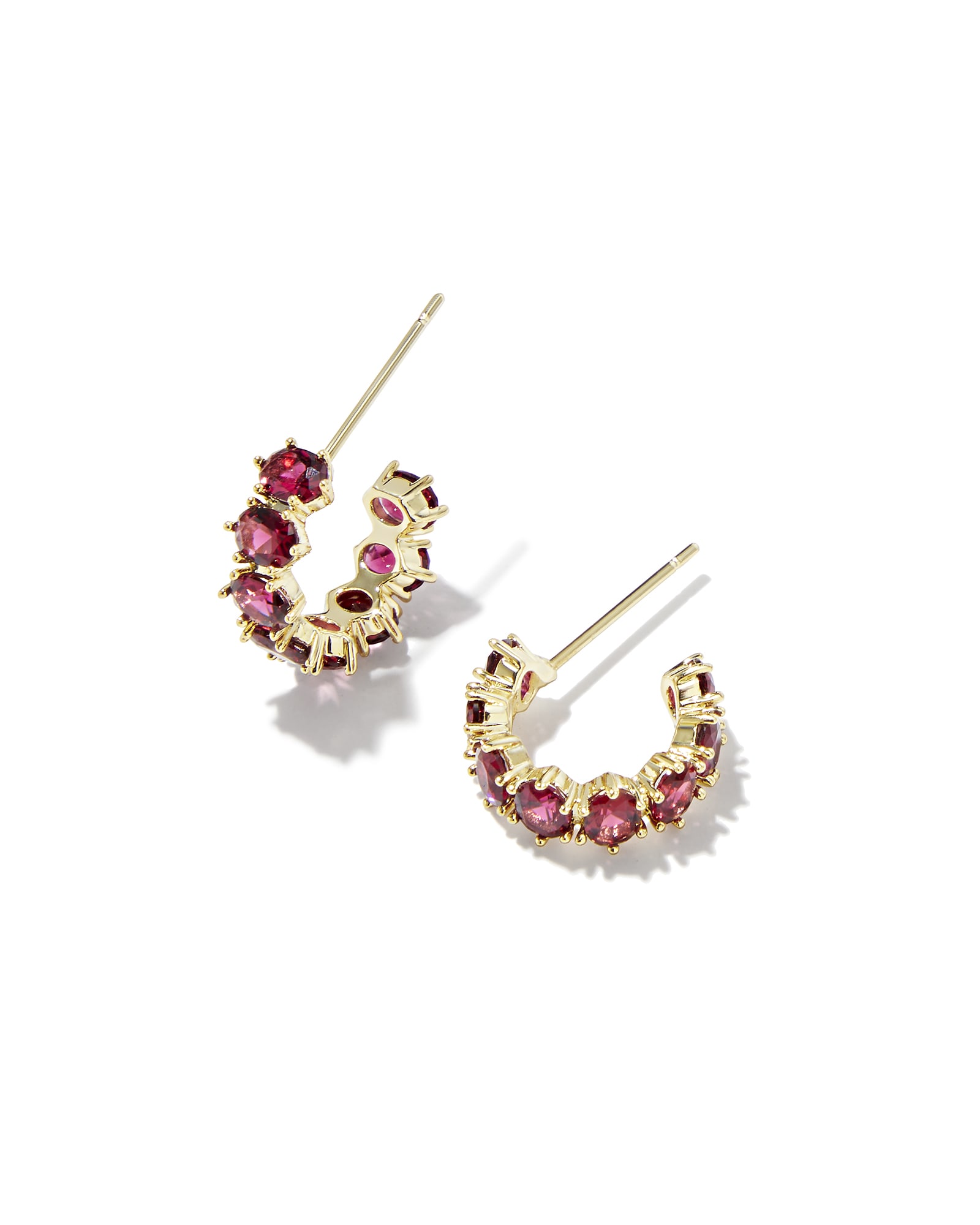 Kendra Scott Cailin Gold Huggie Earrings in Burgundy Crystal | Nano Crystal