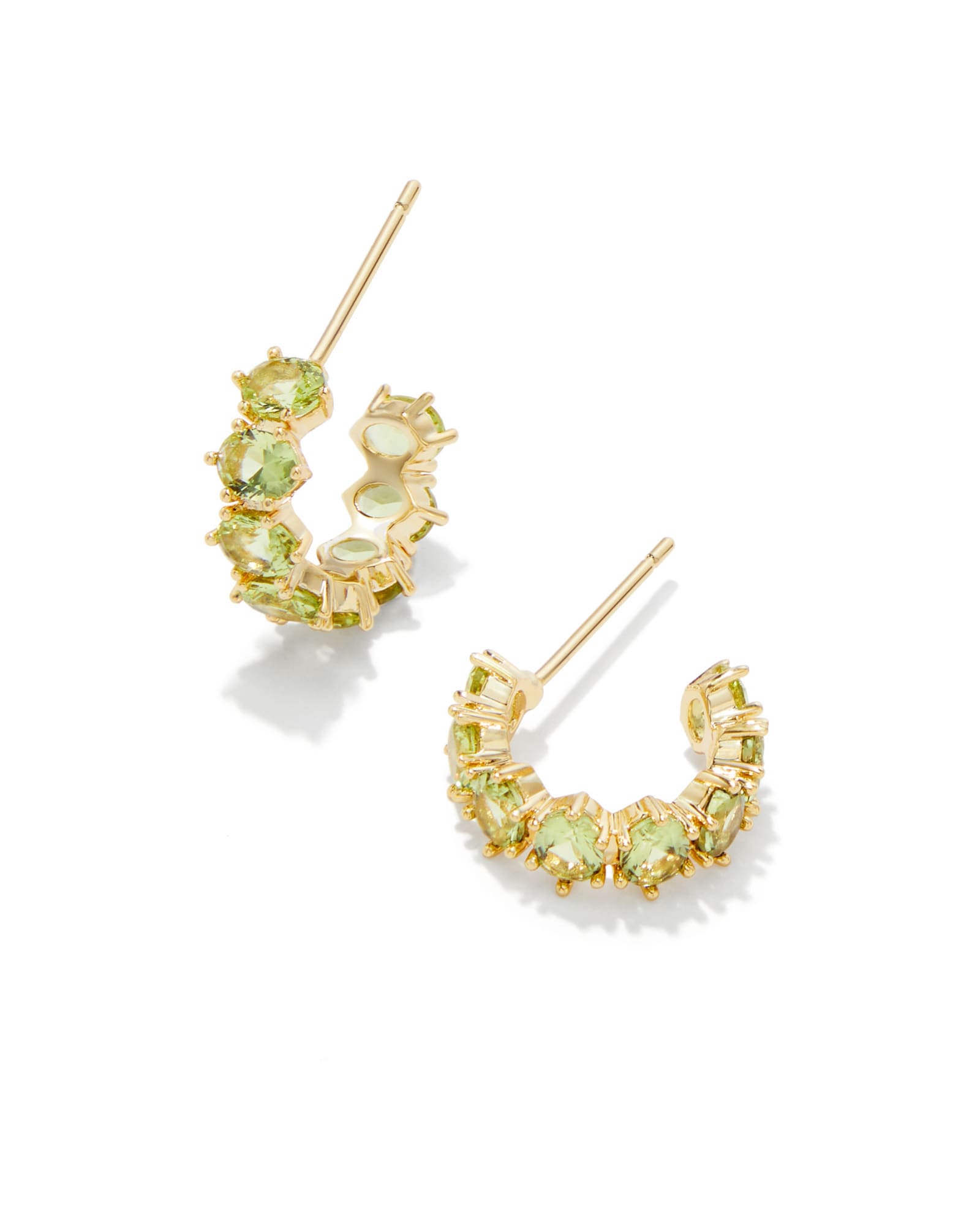 Kendra Scott Cailin Gold Huggie Earrings in Green Peridot Crystal | Nano Crystal