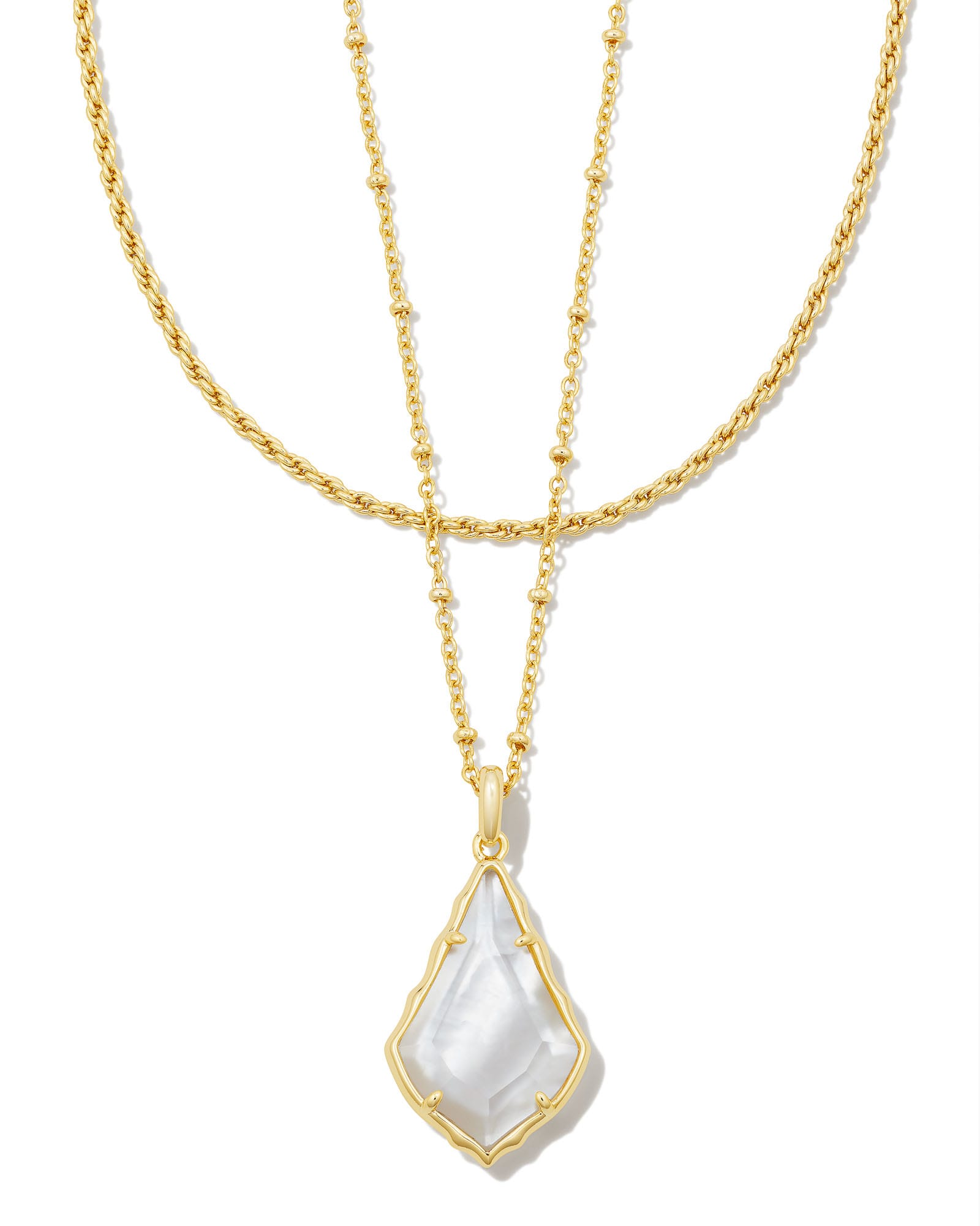 Kendra Scott Faceted Alex Gold Convertible Necklace in Ivory Illusion | Mother Of Pearl