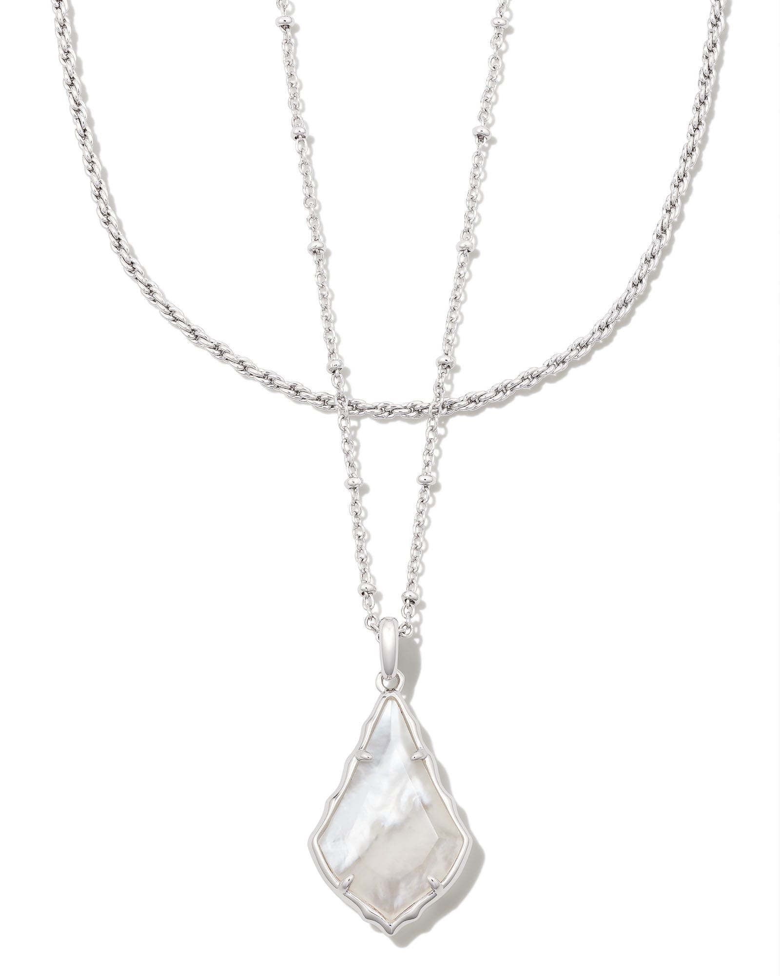 Kendra Scott Faceted Alex Silver Convertible Necklace in Ivory Illusion | Mother Of Pearl/Metal Rhodium