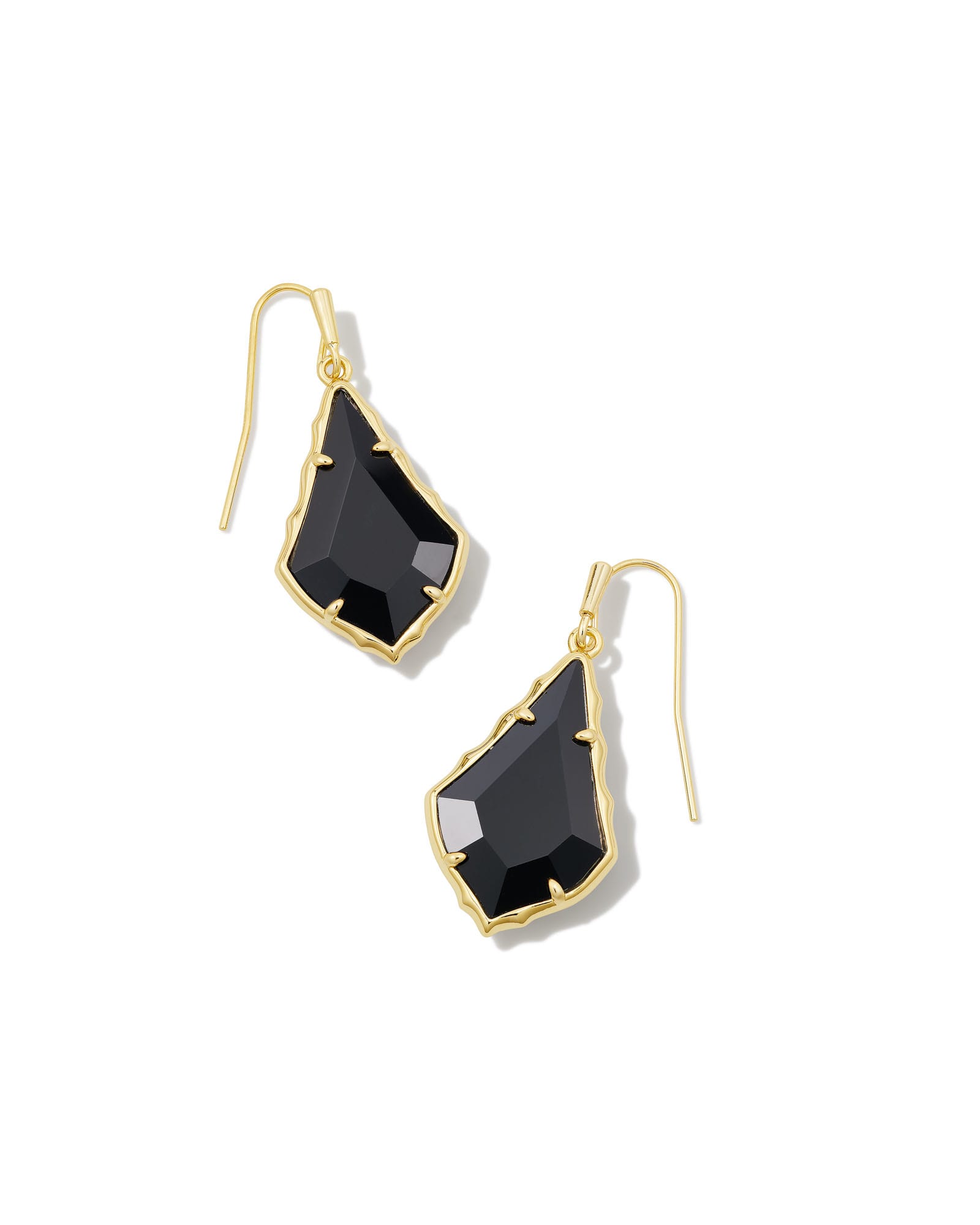Kendra Scott Small Faceted Alex Gold Drop Earrings in Black Opaque | Glass