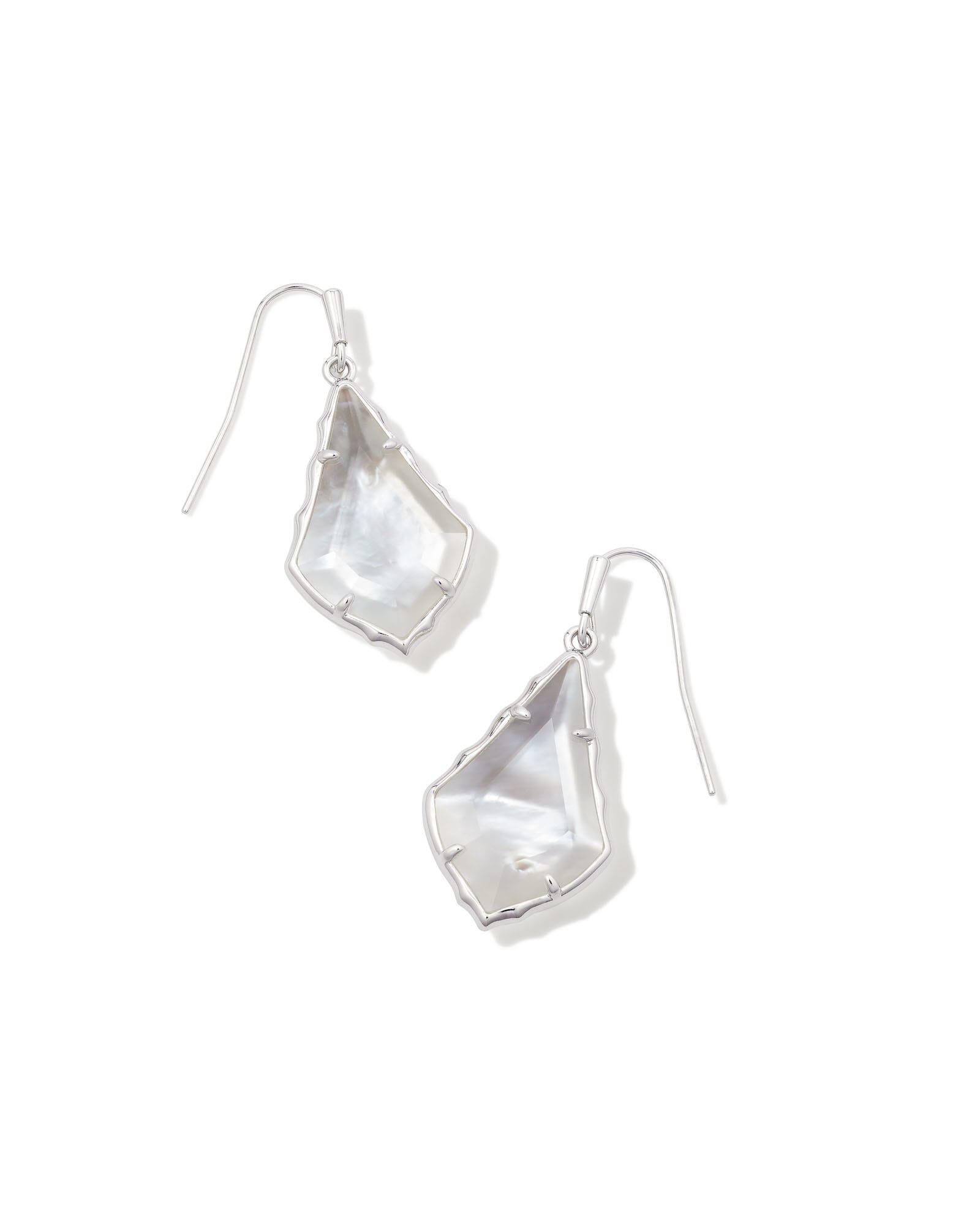 Kendra Scott Small Faceted Alex Silver Drop Earrings in Ivory Illusion | Mother Of Pearl/Metal Rhodium