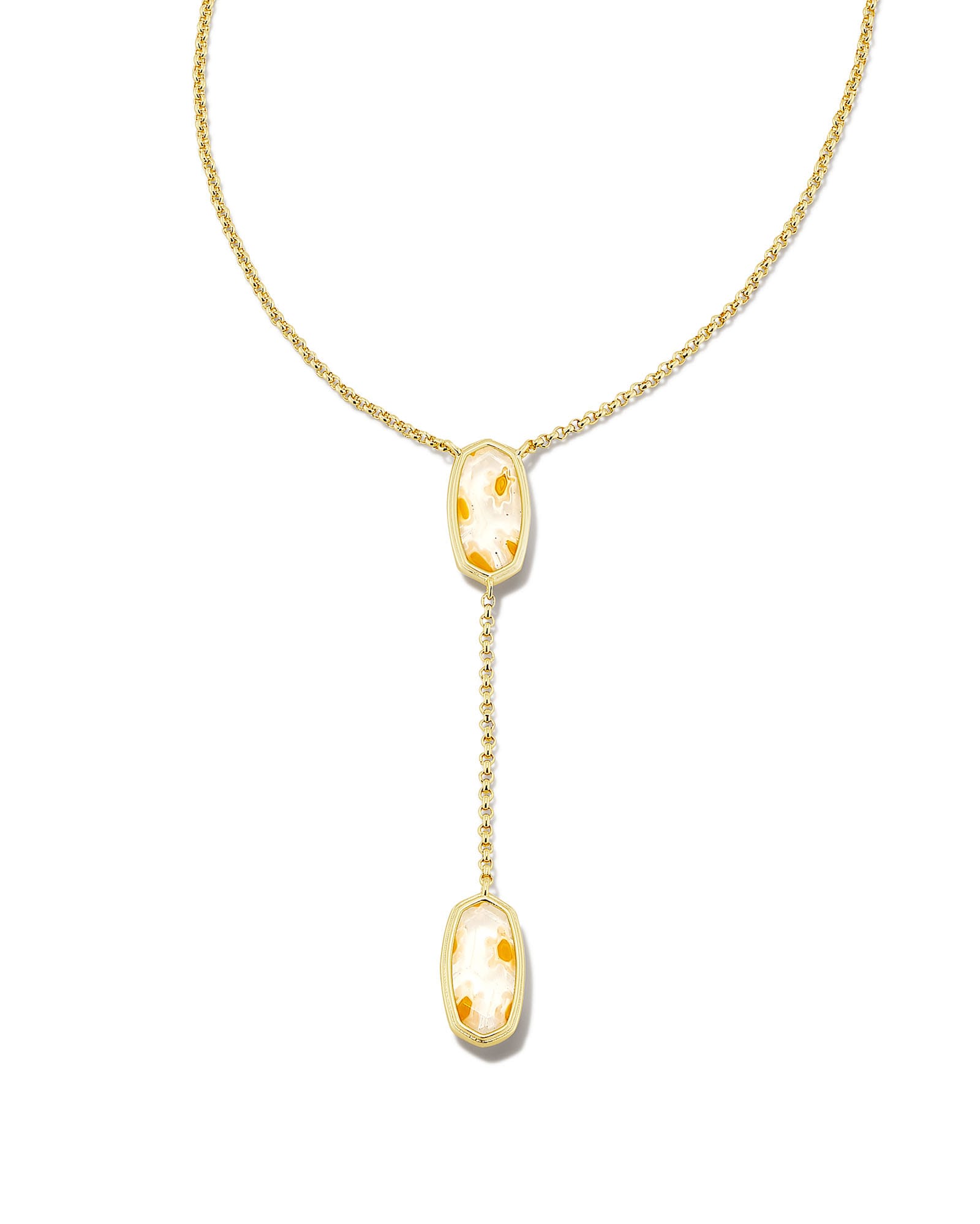 Kendra Scott Framed Elisa Gold Y Necklace in White Mosaic Glass | Mosaic Glass/Metal