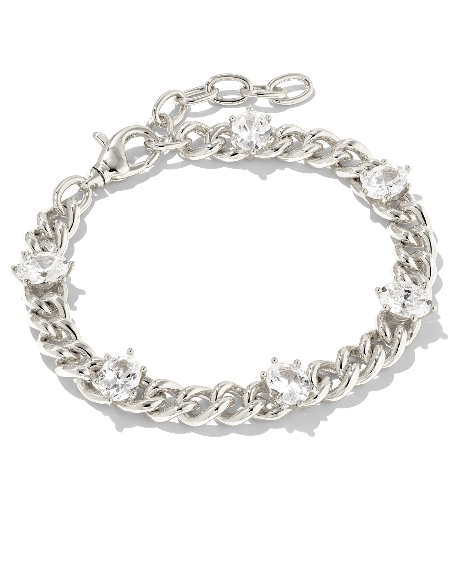 Cailin Silver Crystal Chain Necklace | Kendra in White Scott Crystal