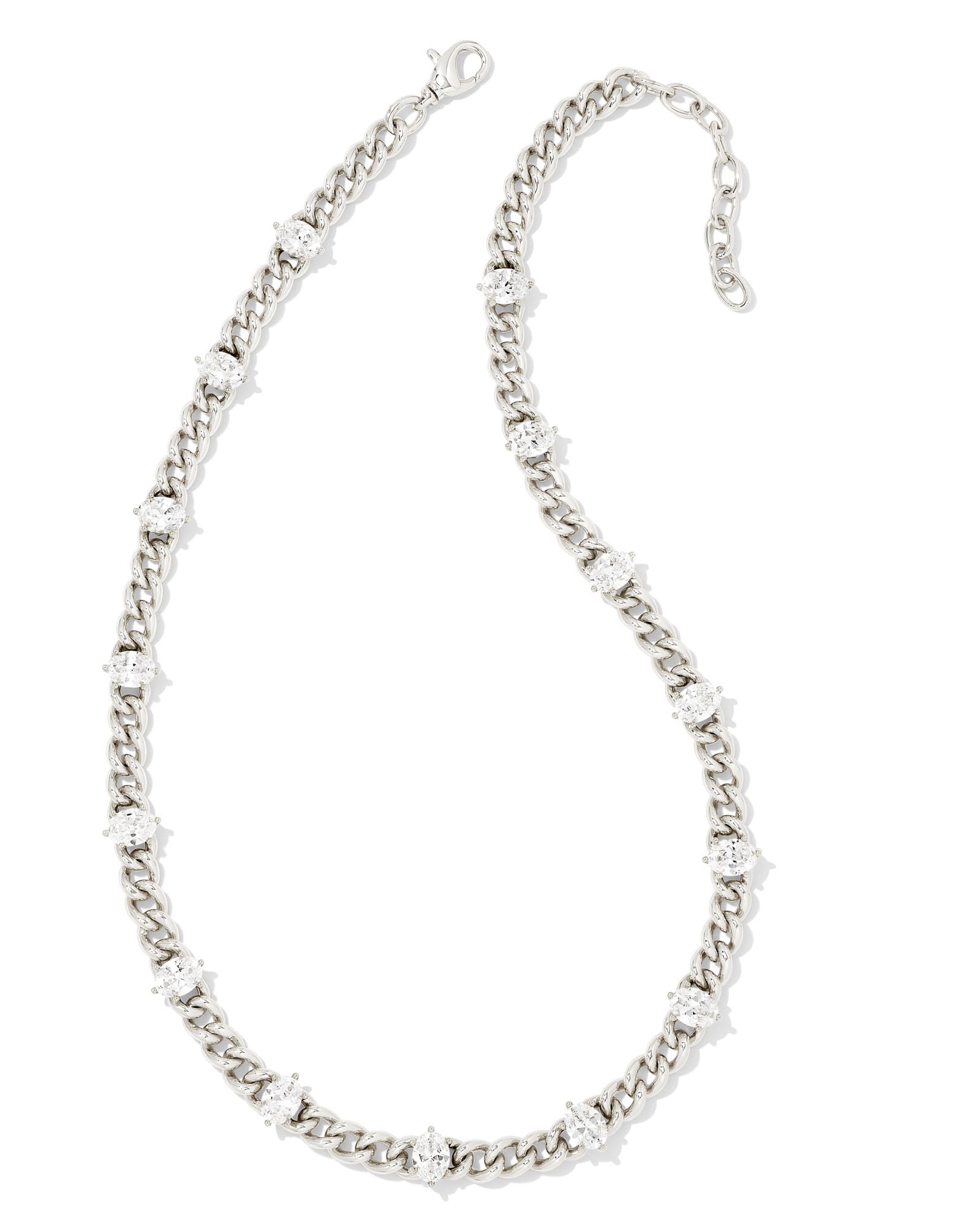 Kendra Scott Cailin Silver Crystal Chain Necklace in White Crystal | Metal/Rhodium